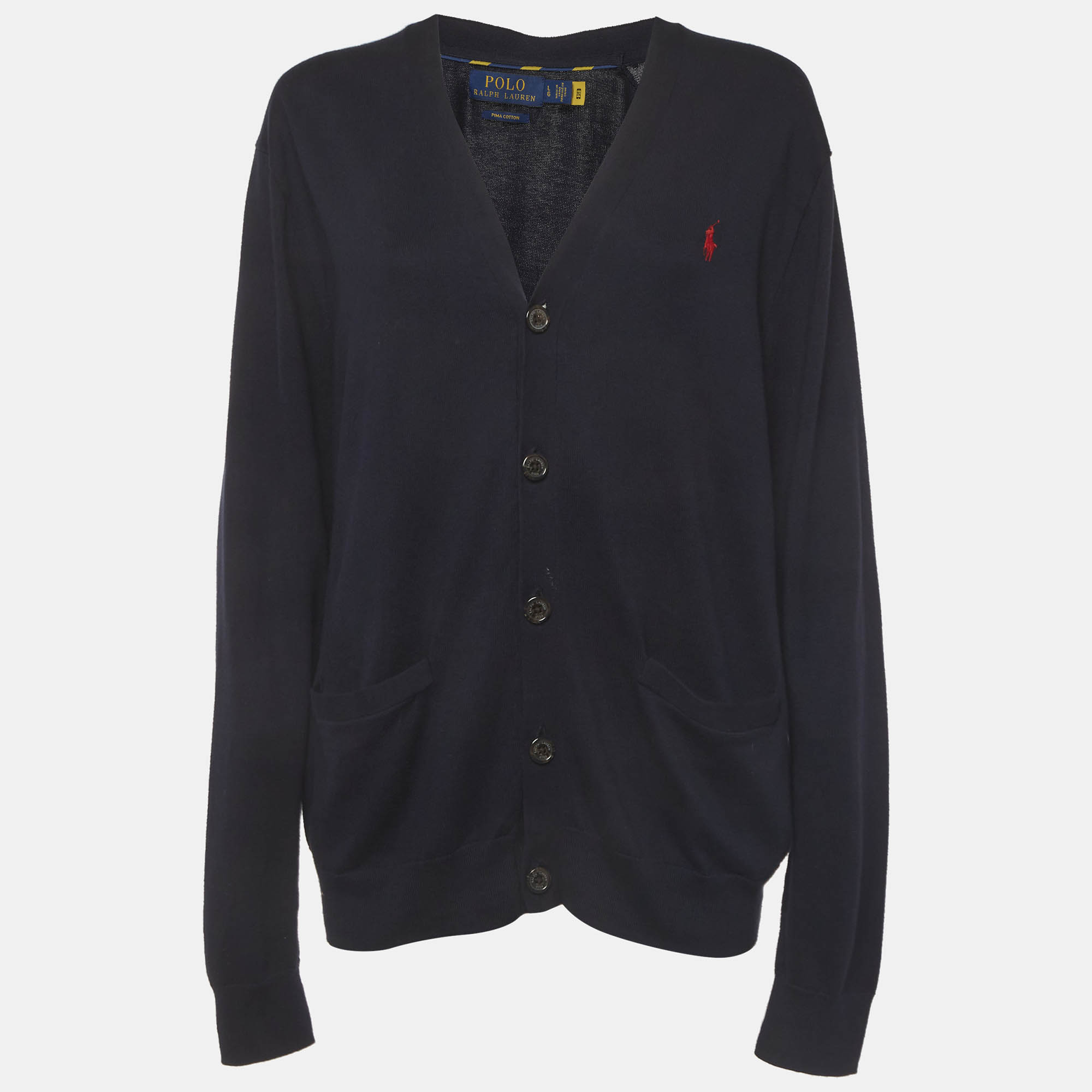 Polo Ralph Lauren Navy Blue Cotton Buttoned Knit Cardigan L