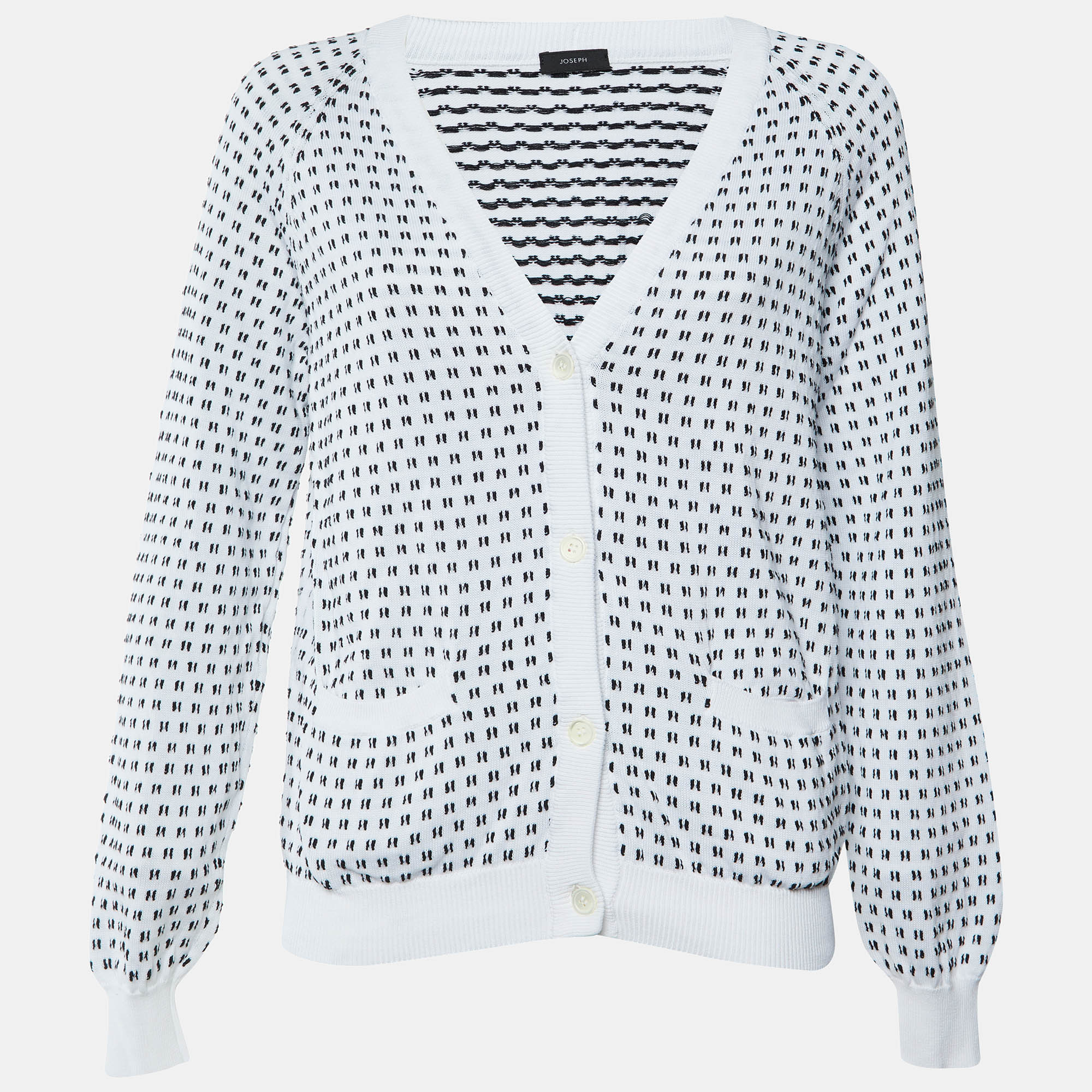 Joseph Monochrome Textured Cotton Button Front Cardigan M