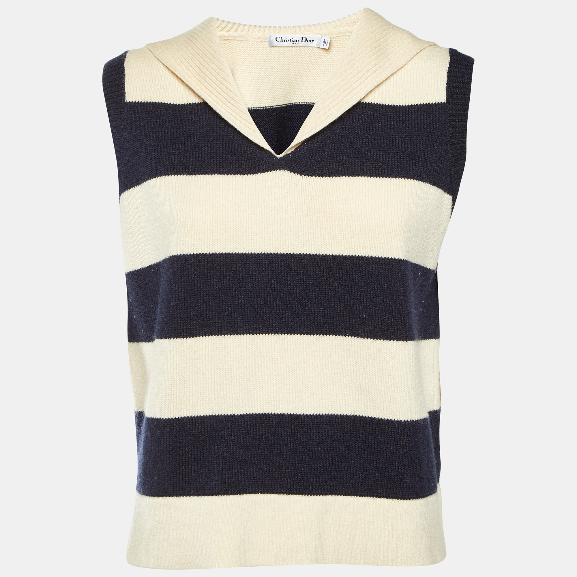 Dior Cream Striped Wool & Cashmere Sleeveless Sweater L
