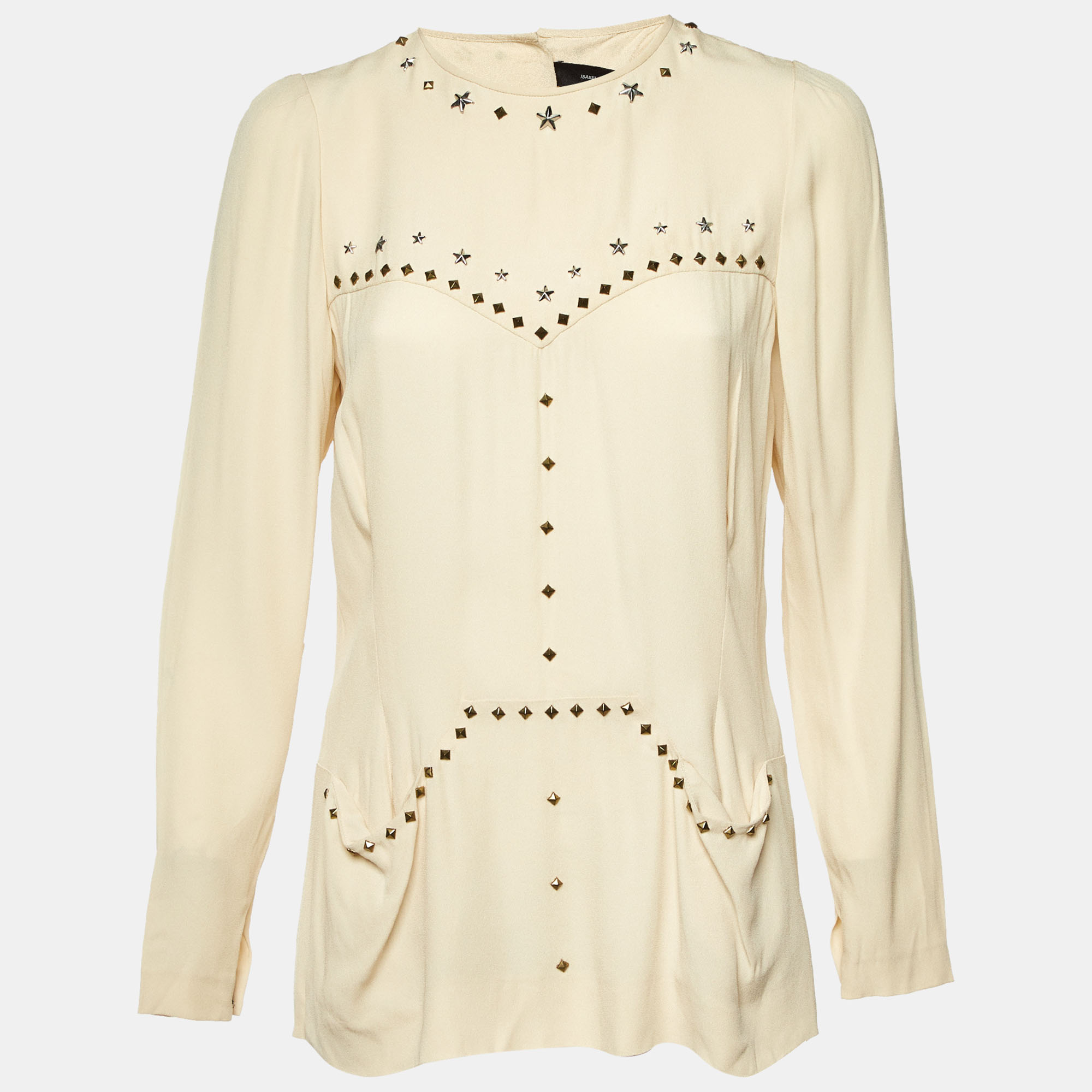 Isabel Marant Cream Crepe Studded Button Back Blouse M