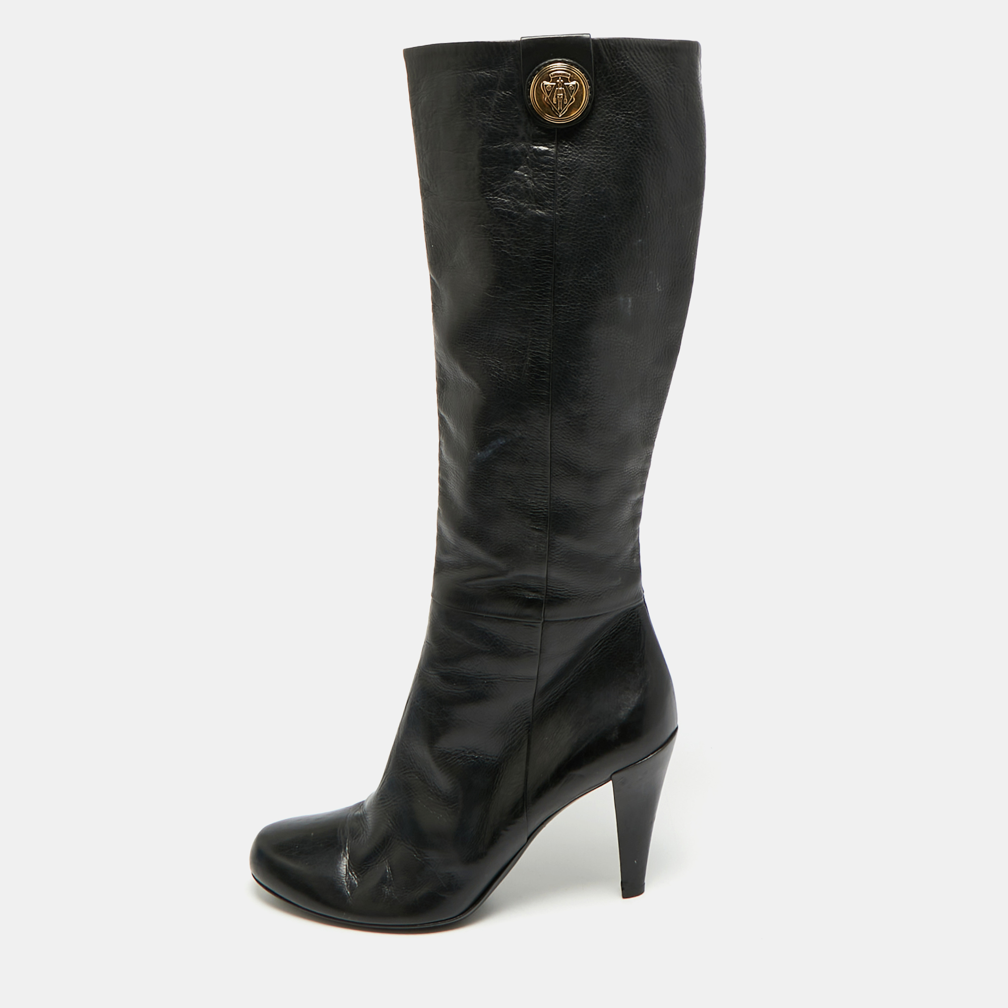 Gucci Hysteria Size 39.5 Black Leather Knee Length Boots