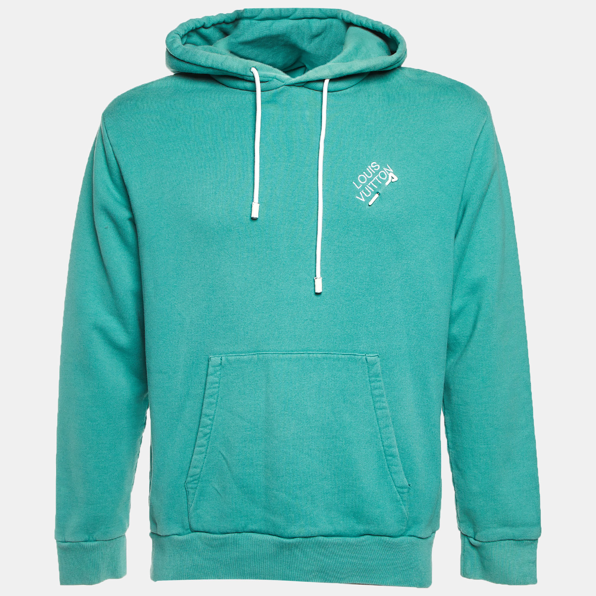 Louis Vuitton Green Cotton Logo Embroidered Hoodie XL