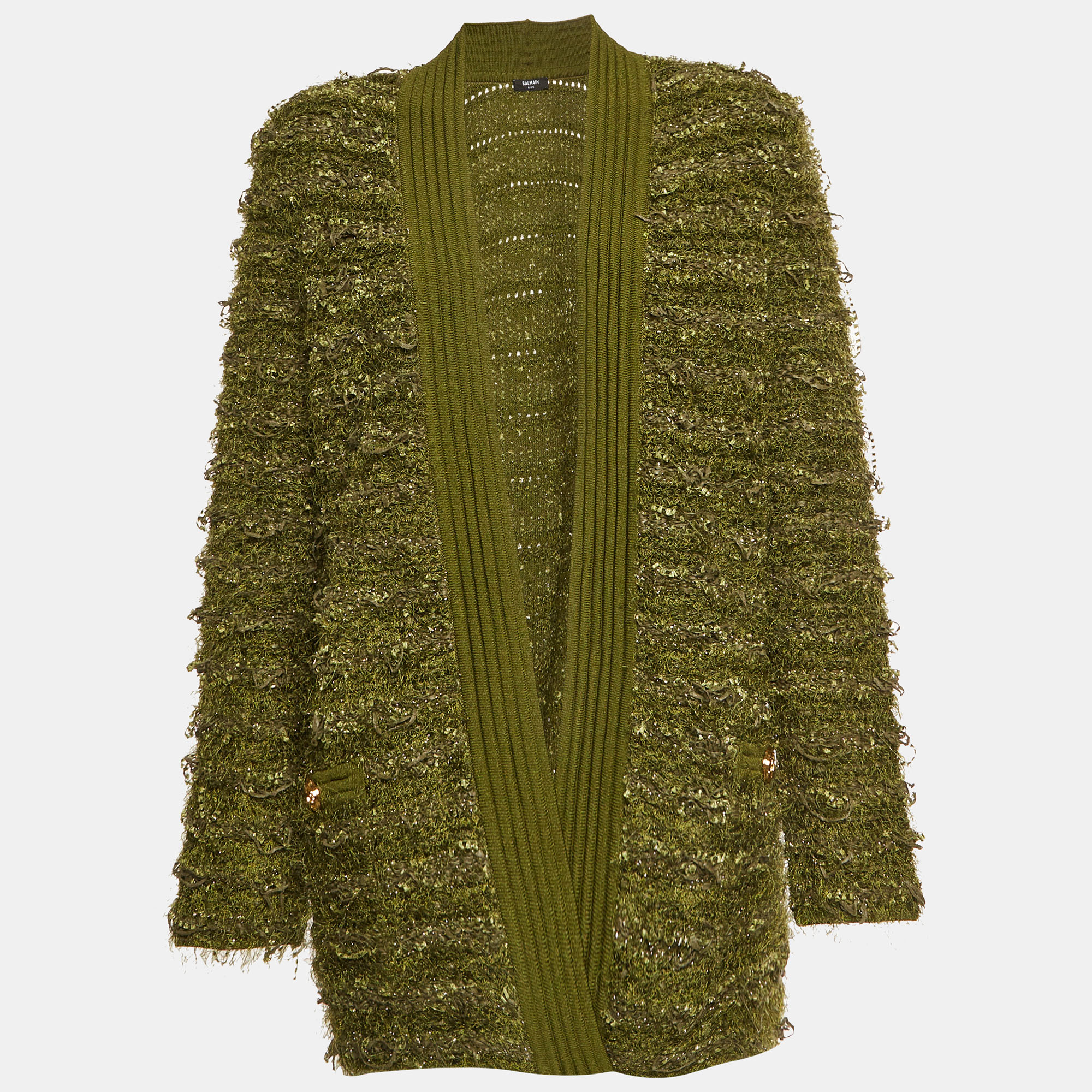 Balmain Green Tweed Longline Cardigan M
