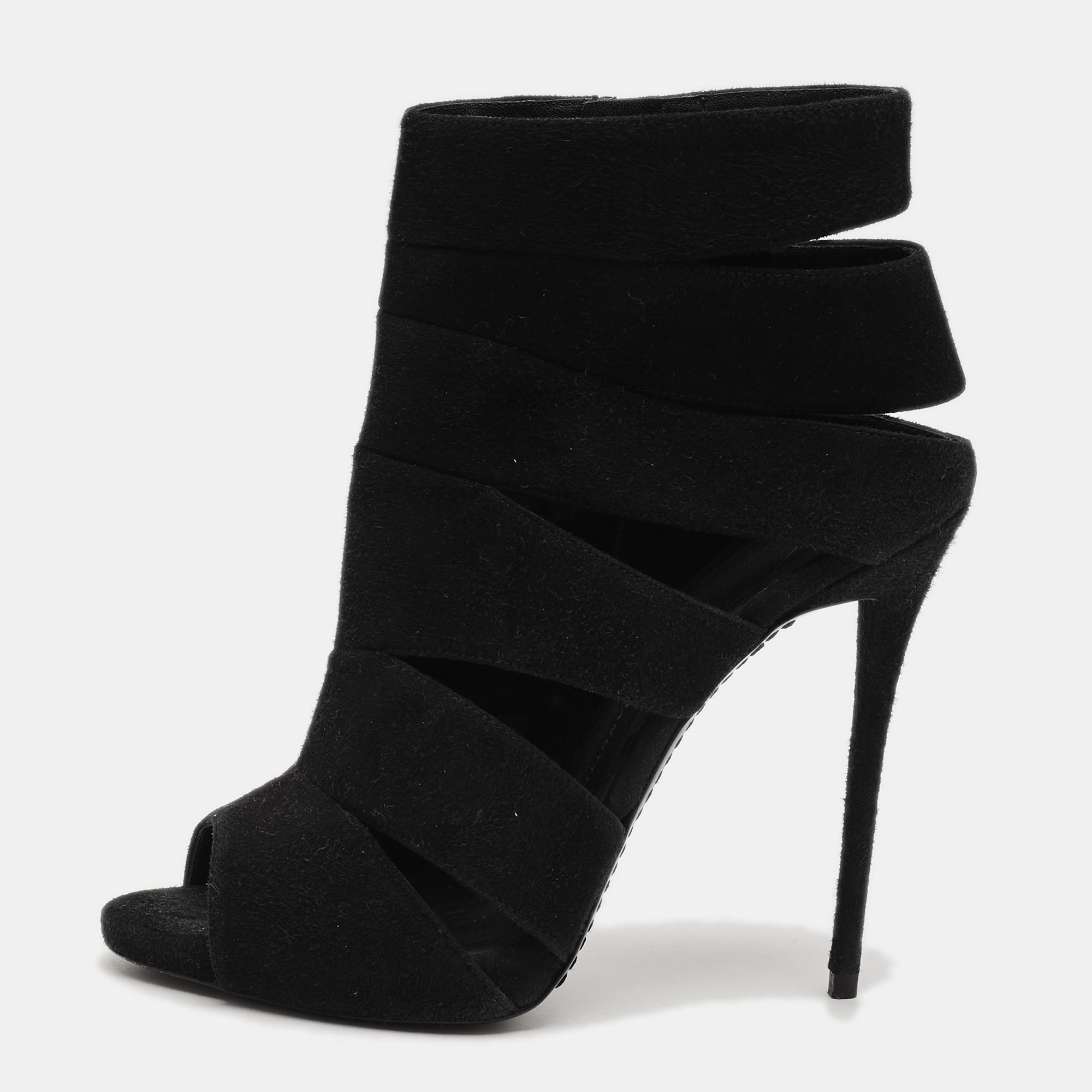 Giuseppe Zanotti Size 39 Black Suede Cut Out Ankle Length Boots
