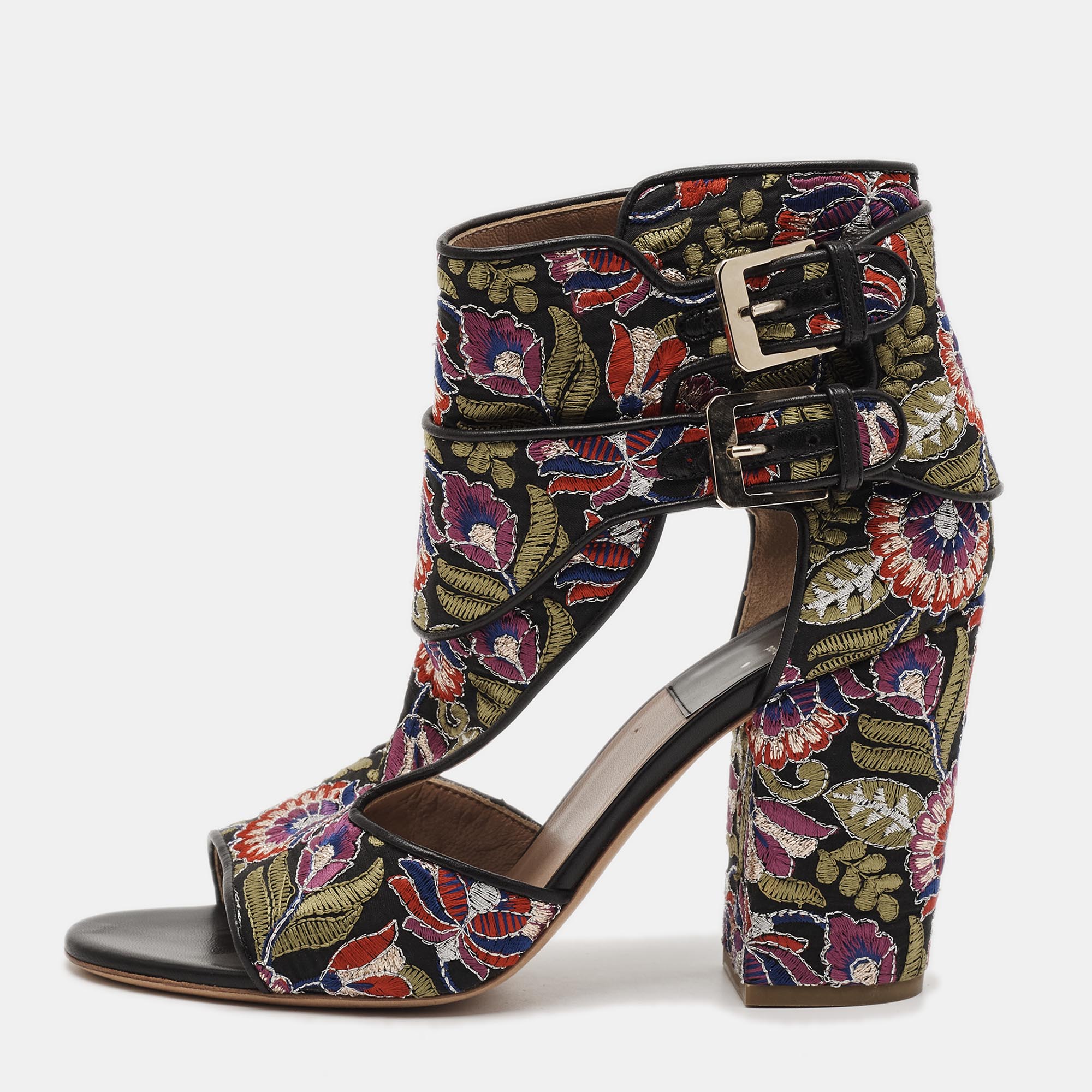 Laurence Dacade Size 40 Multicolor Brocade Fabric and Leather Cut Out Ankle Length Boots