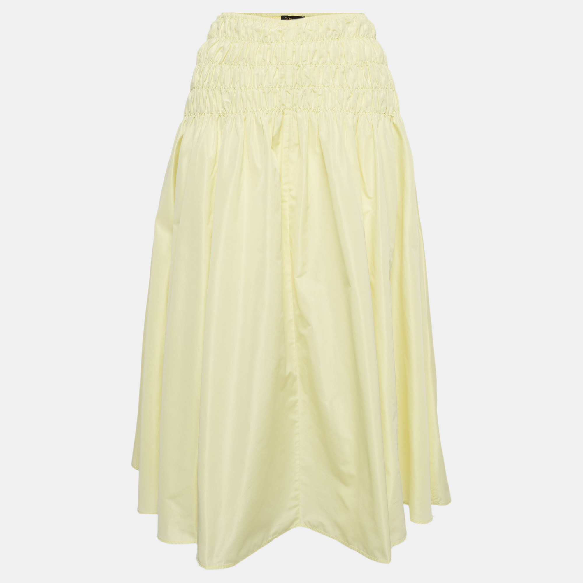 Maje Yellow Taffeta Shirred Midi Skirt M