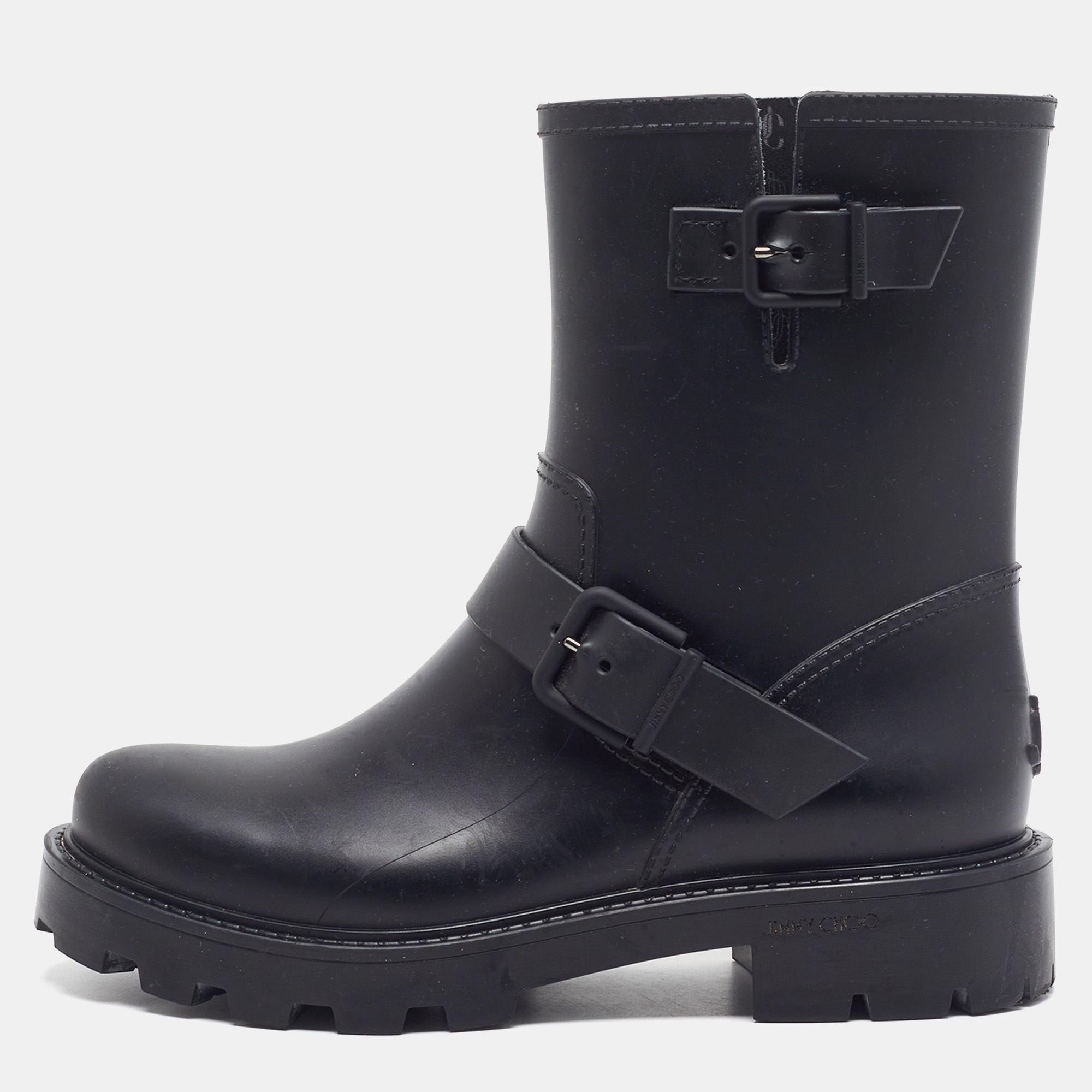 Jimmy Choo Yael Size 39 Black Rubber Ankle Length Boots