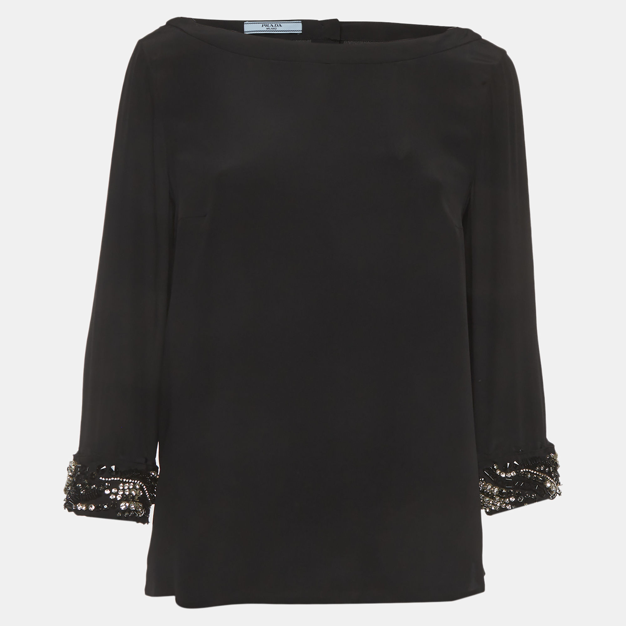 Prada Black Silk Crystals Embellished Blouse M