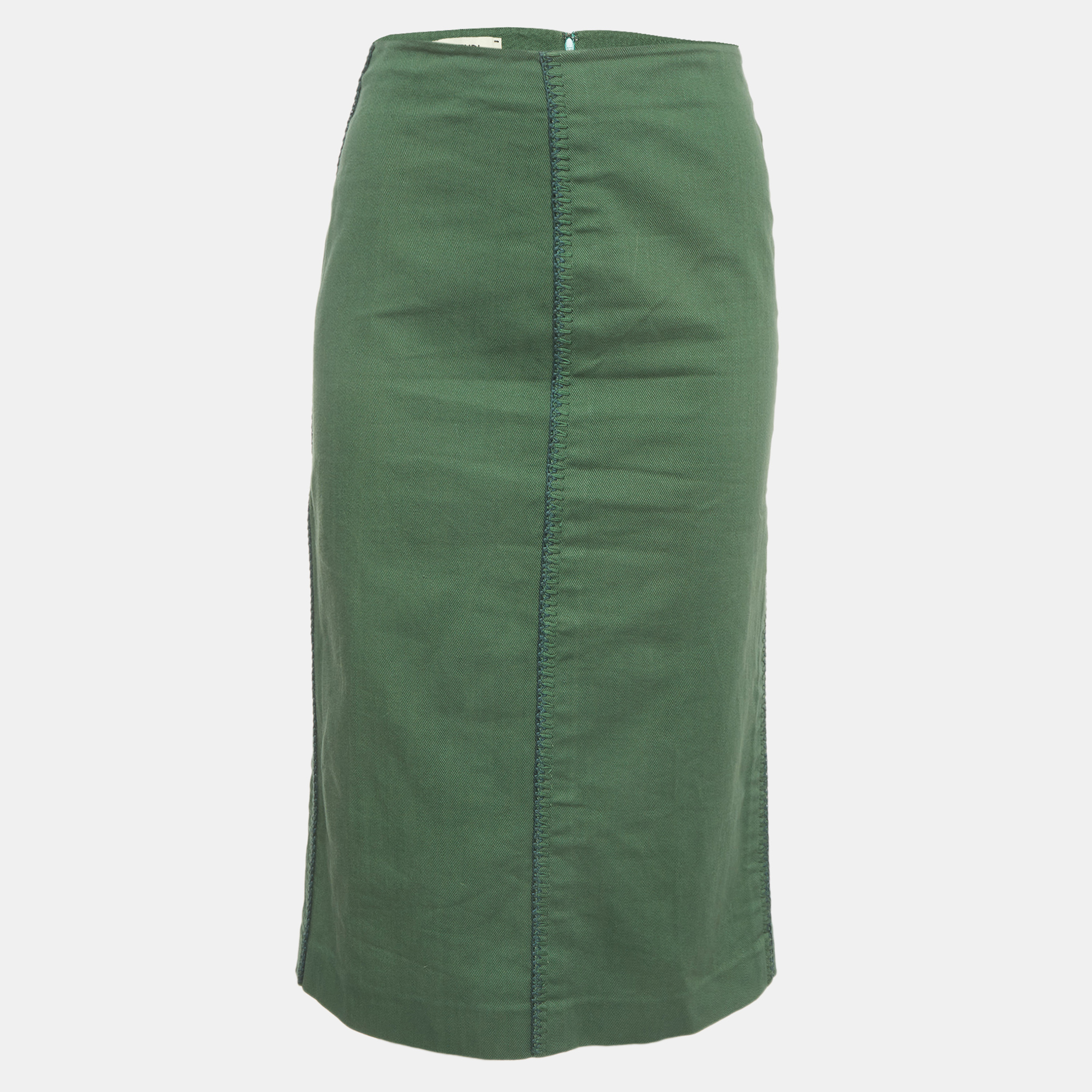 Fendi Green Embroidered Gabardine High Waist Pencil Skirt S