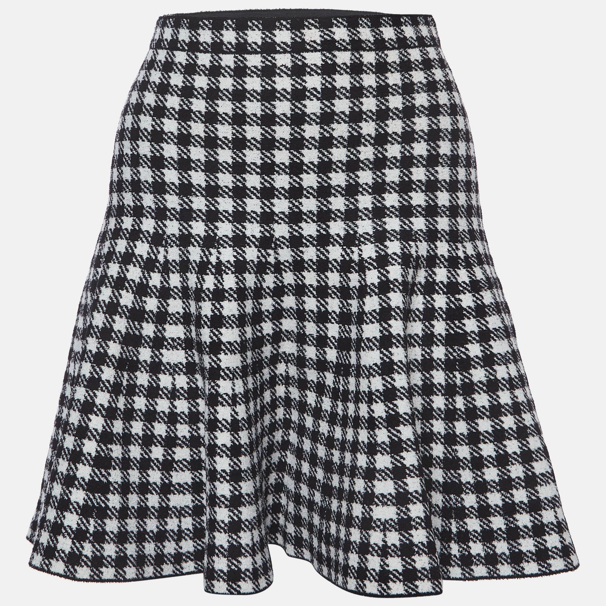 Sandro Black/White Houndstooth Knit Velvet Skater Mini Skirt S