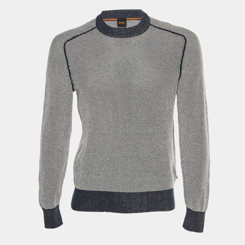 Boss By Hugo Boss Navy Blue Crewneck Cotton Knit Slim Fit Sweater S