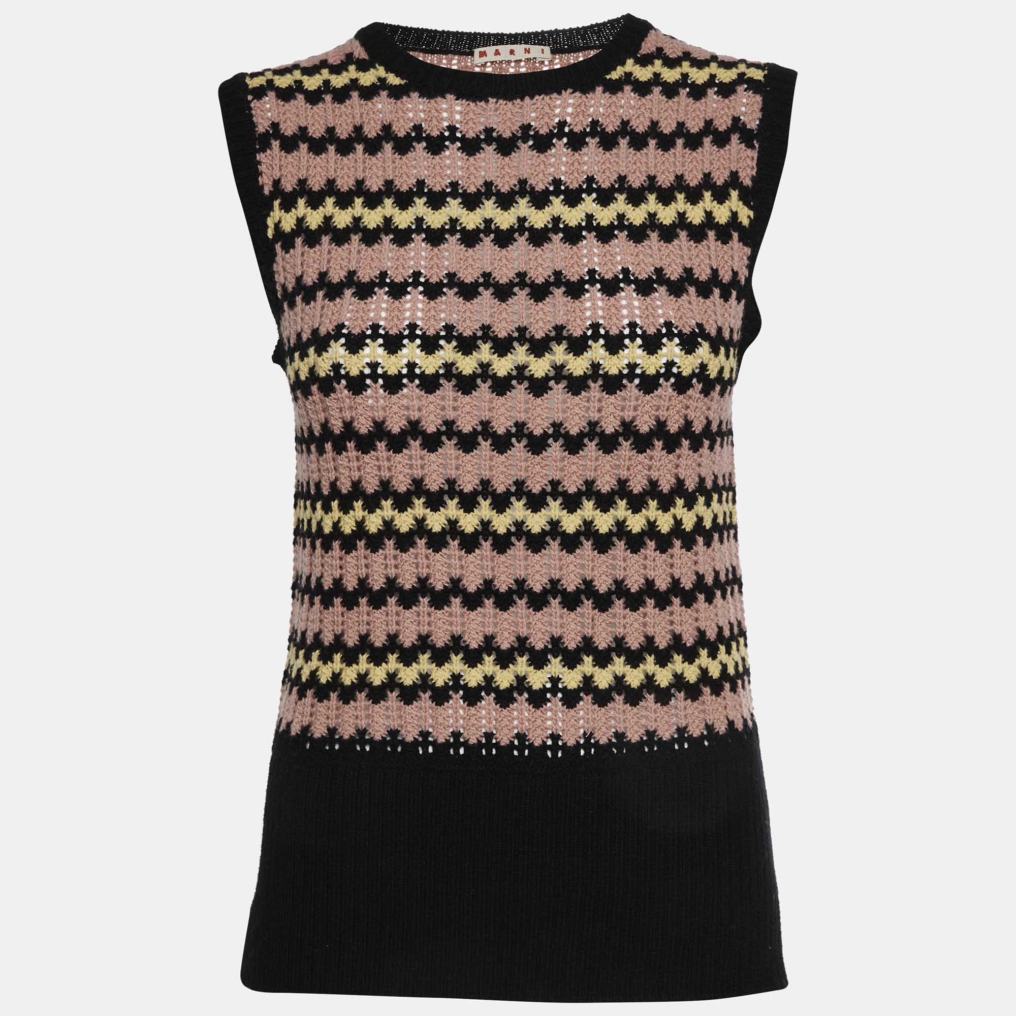 Marni Pink Striped Wool Knit Sweater Vest S