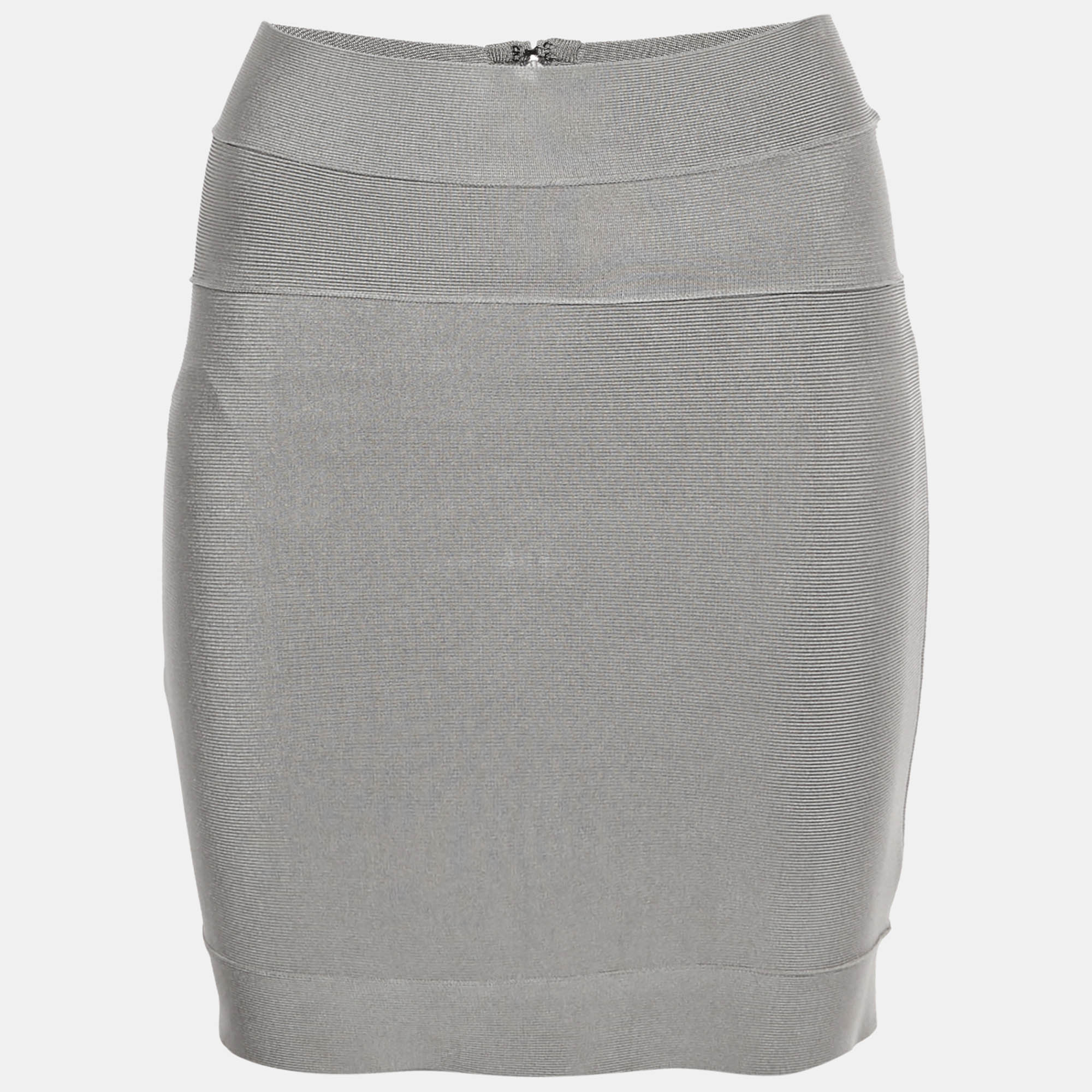 Herve Leger Grey Bandage Knit Grizzle Bandeau Skirt S