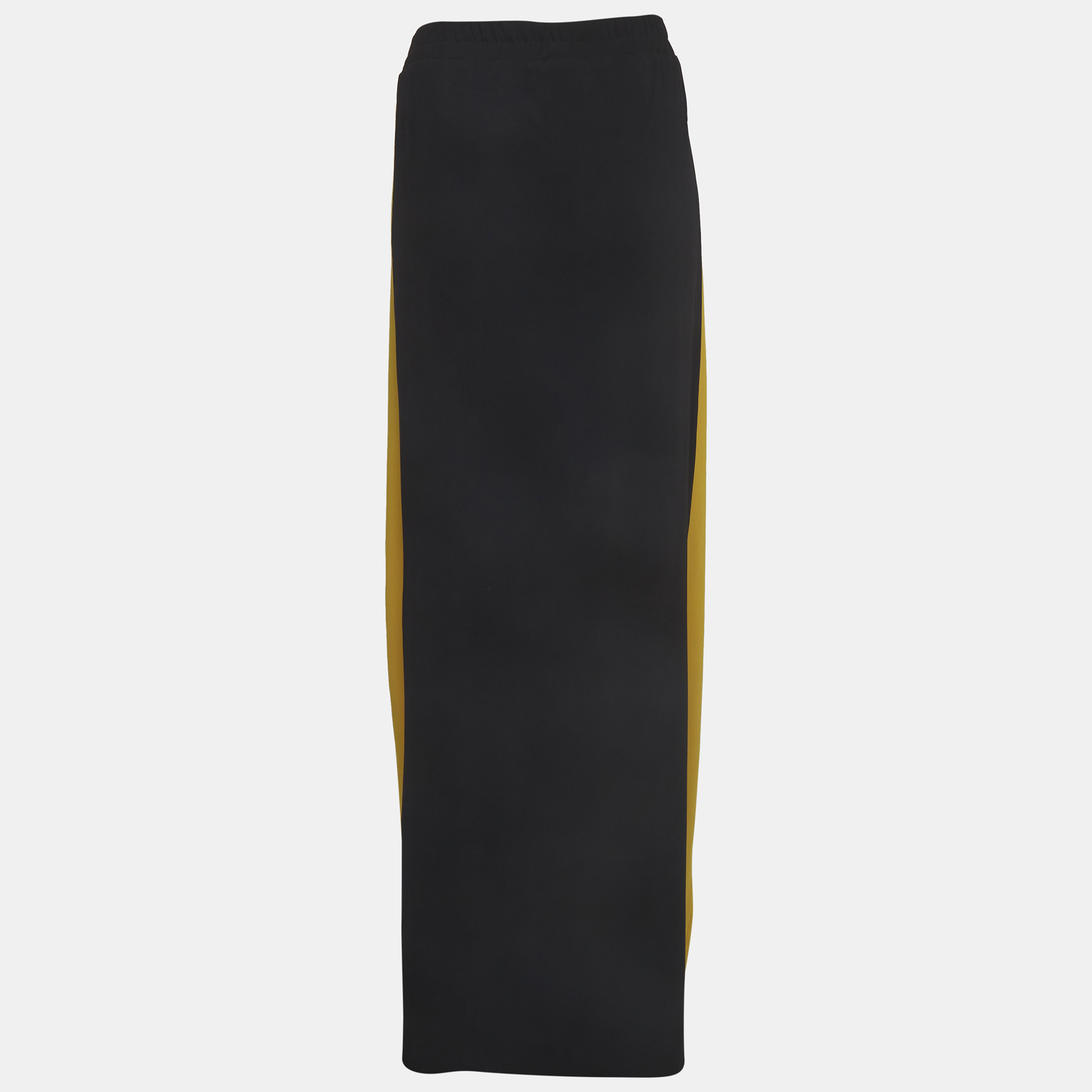 Class by Roberto Cavalli Black/Yellow Synthetic Pleated Paneled Maxi Skirt L