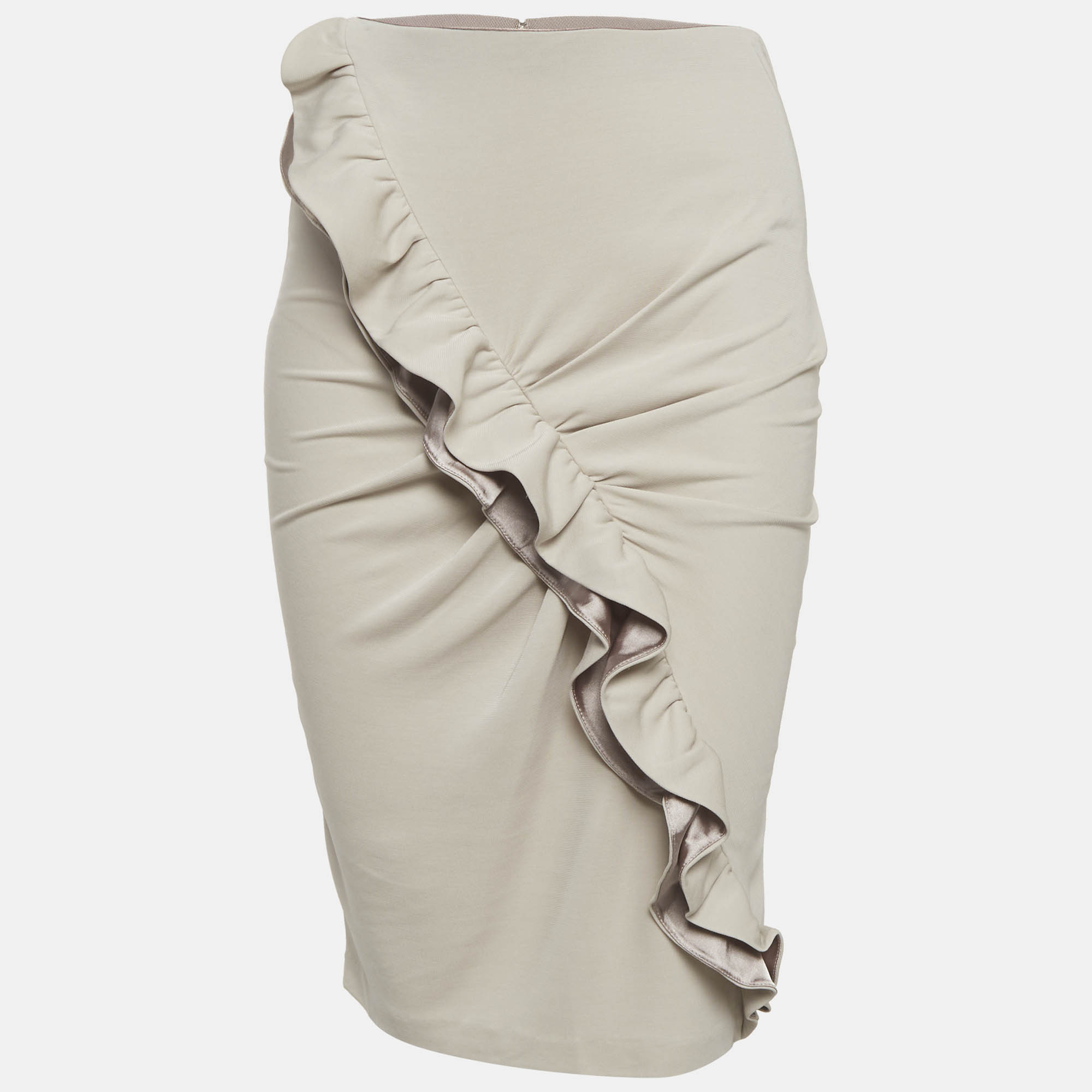 Emporio Armani Beige Jersey Ruffle Detail Pencil Skirt M