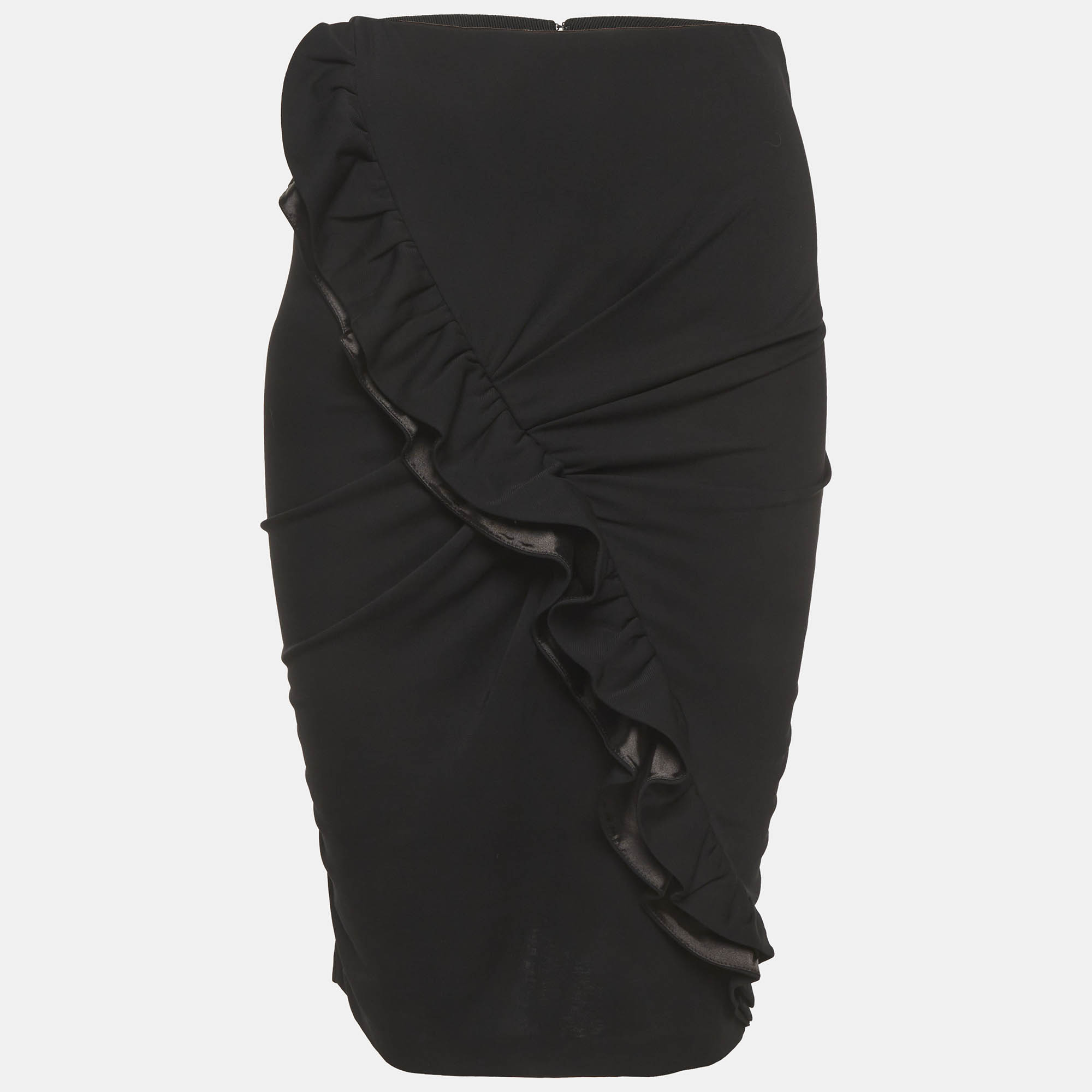 Emporio Armani Black Jersey Ruffle Detail Pencil Skirt M