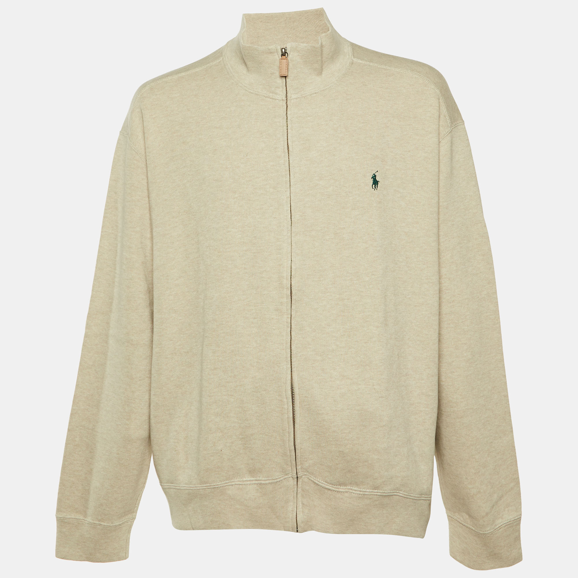 Polo Ralph Lauren Beige Cotton Knit Zip Front Jacket 2XL