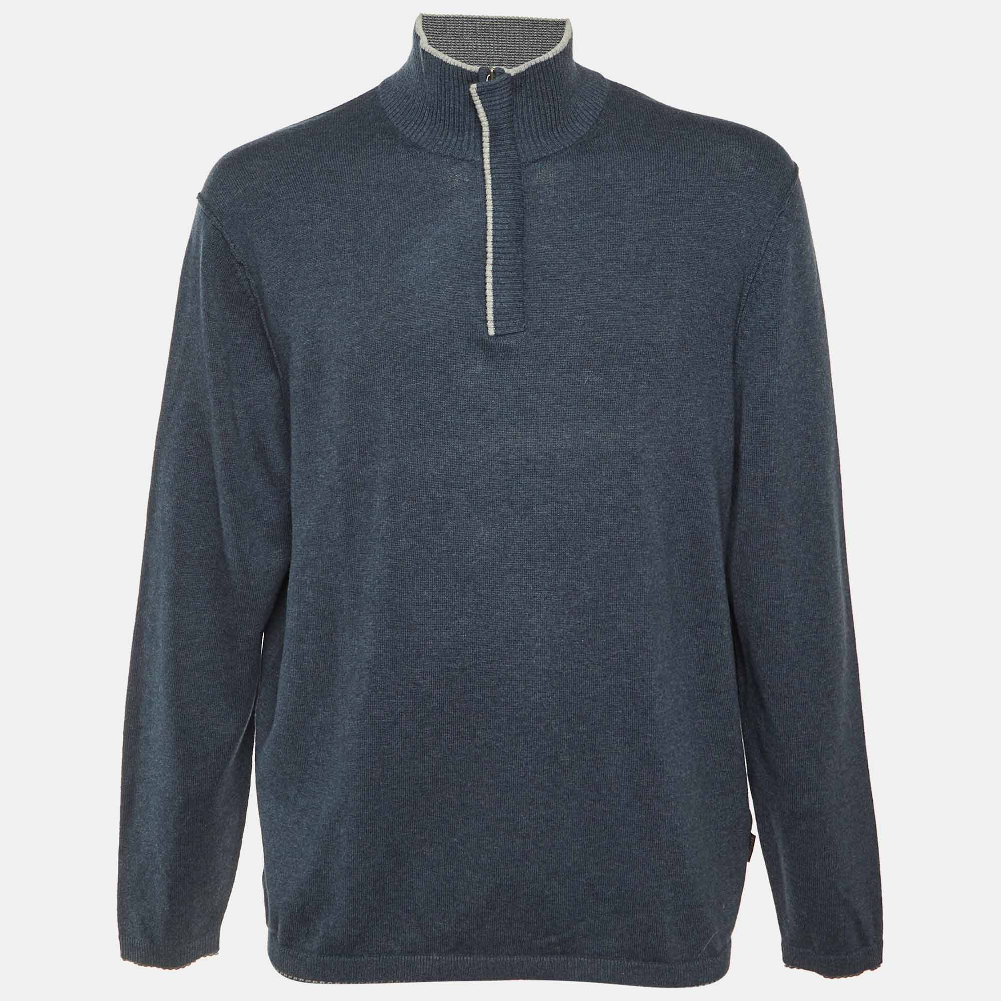 Boss By Hugo Boss Blue Cotton & Cashmere Knit Pewis Jumper XXL