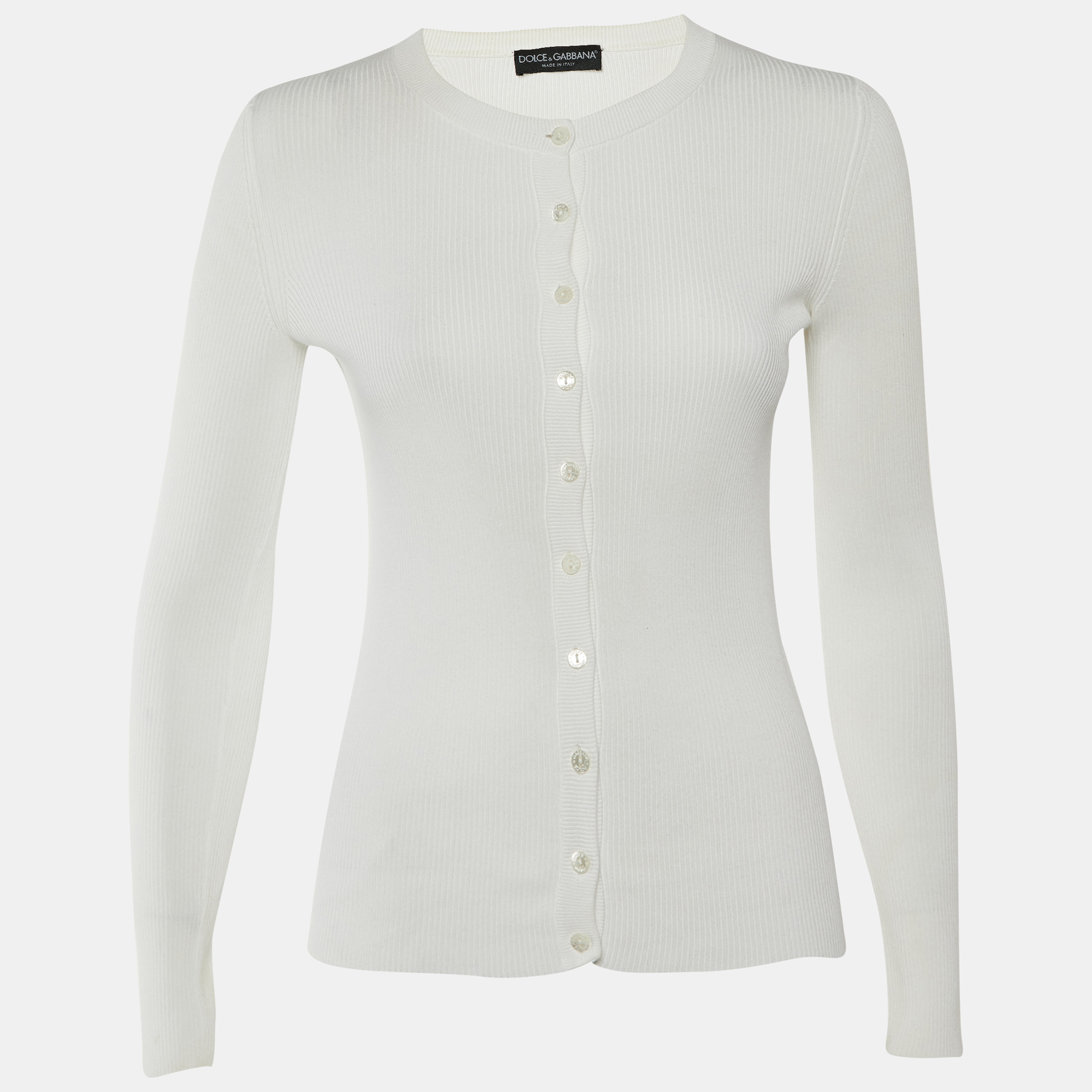Dolce & Gabbana White Rib Knit Button Front Cardigan M