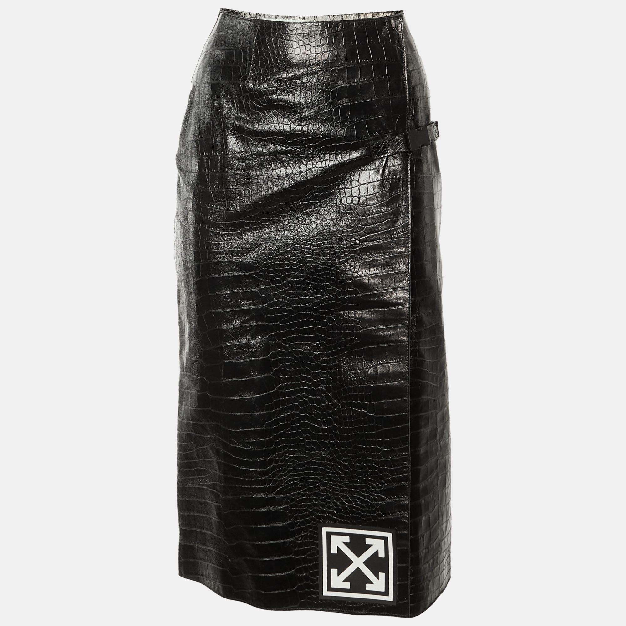 Off-White Black Embossed Leather Wrap Skirt S