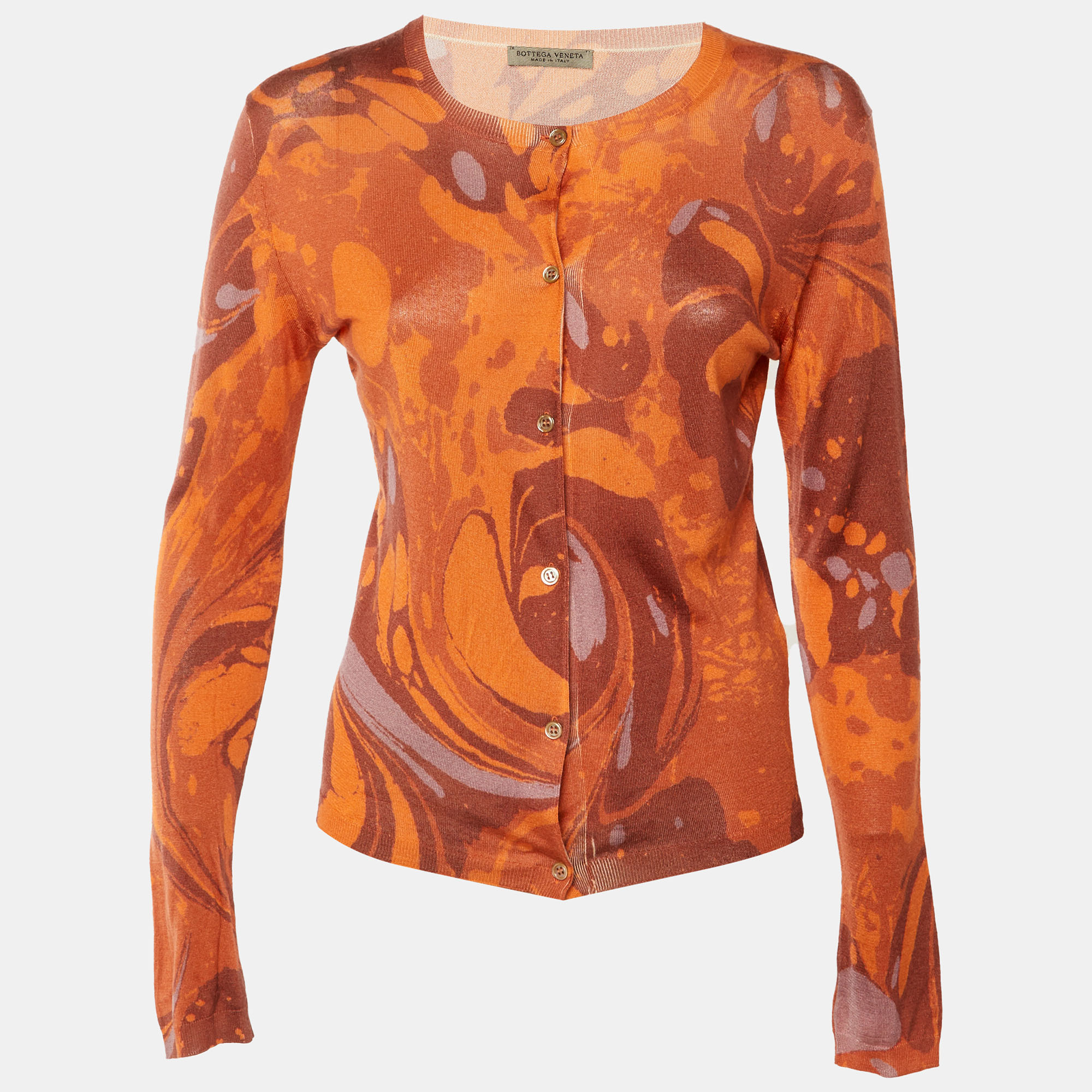 Bottega Veneta Orange Printed Cashmere & Silk Cardigan S