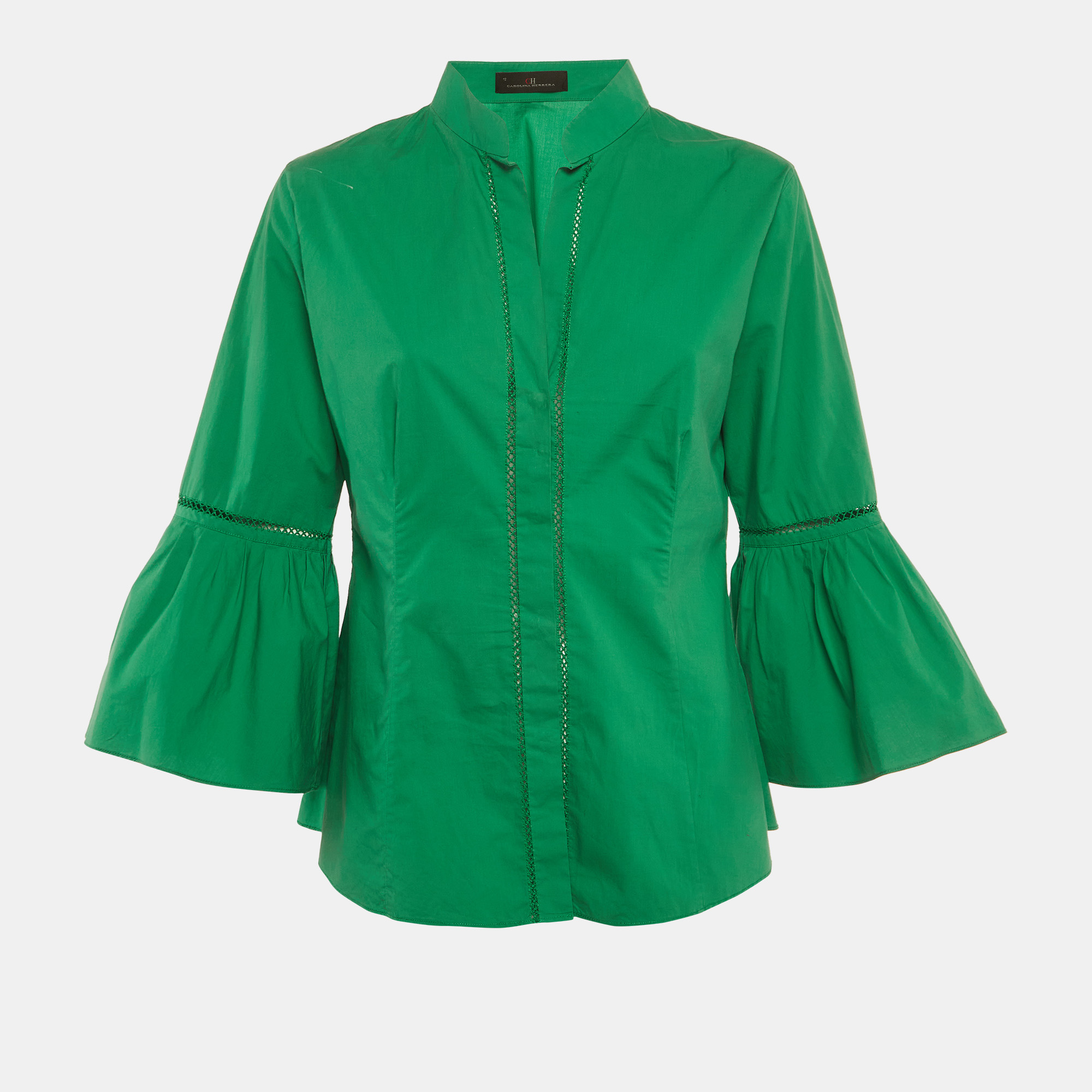 CH Carolina Herrera Green Cotton Flared Sleeve Blouse L