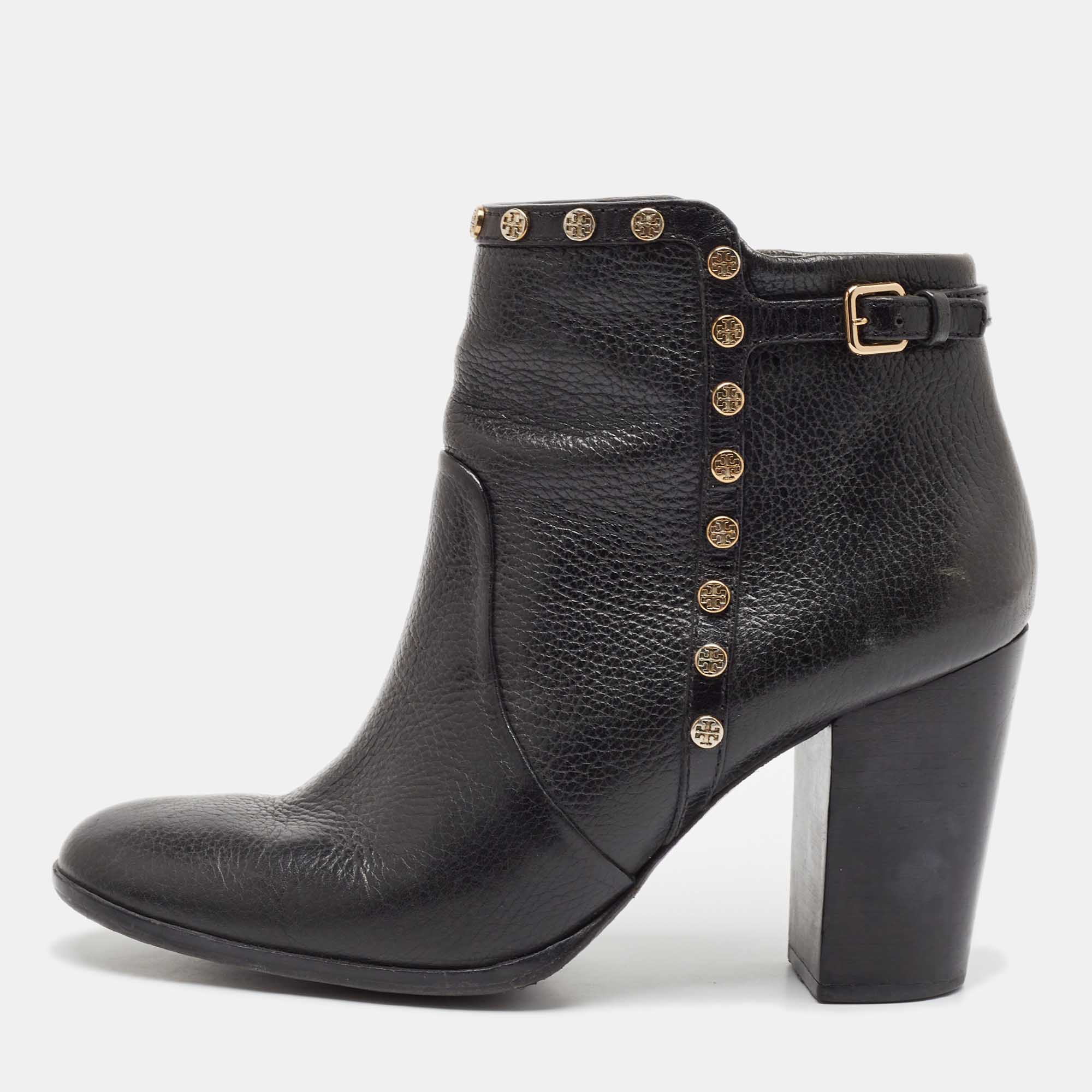Tory Burch Black Leather Mae Ankle Booties Size 40.5
