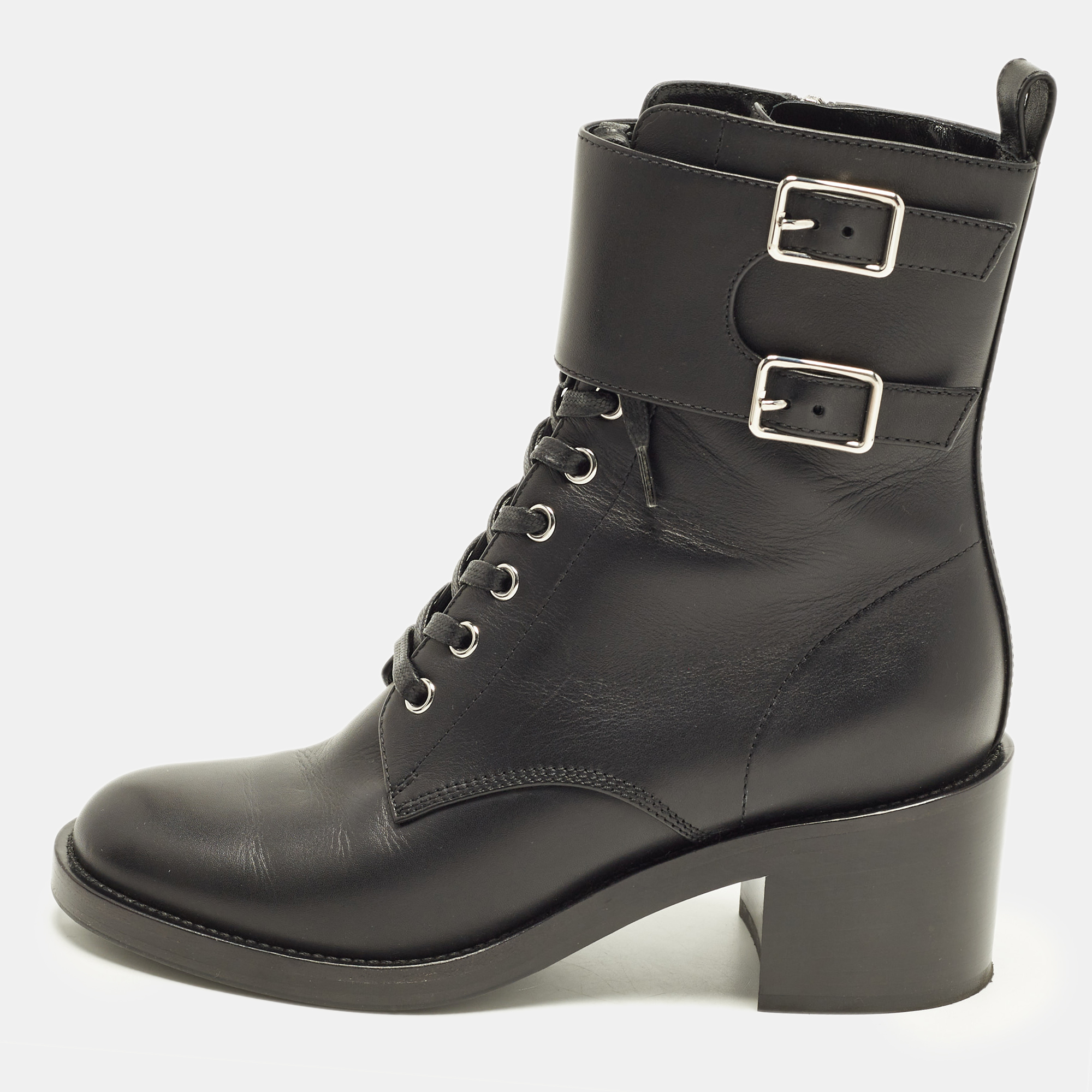 Gianvito Rossi Size 37.5 Black Leather Combat Boots