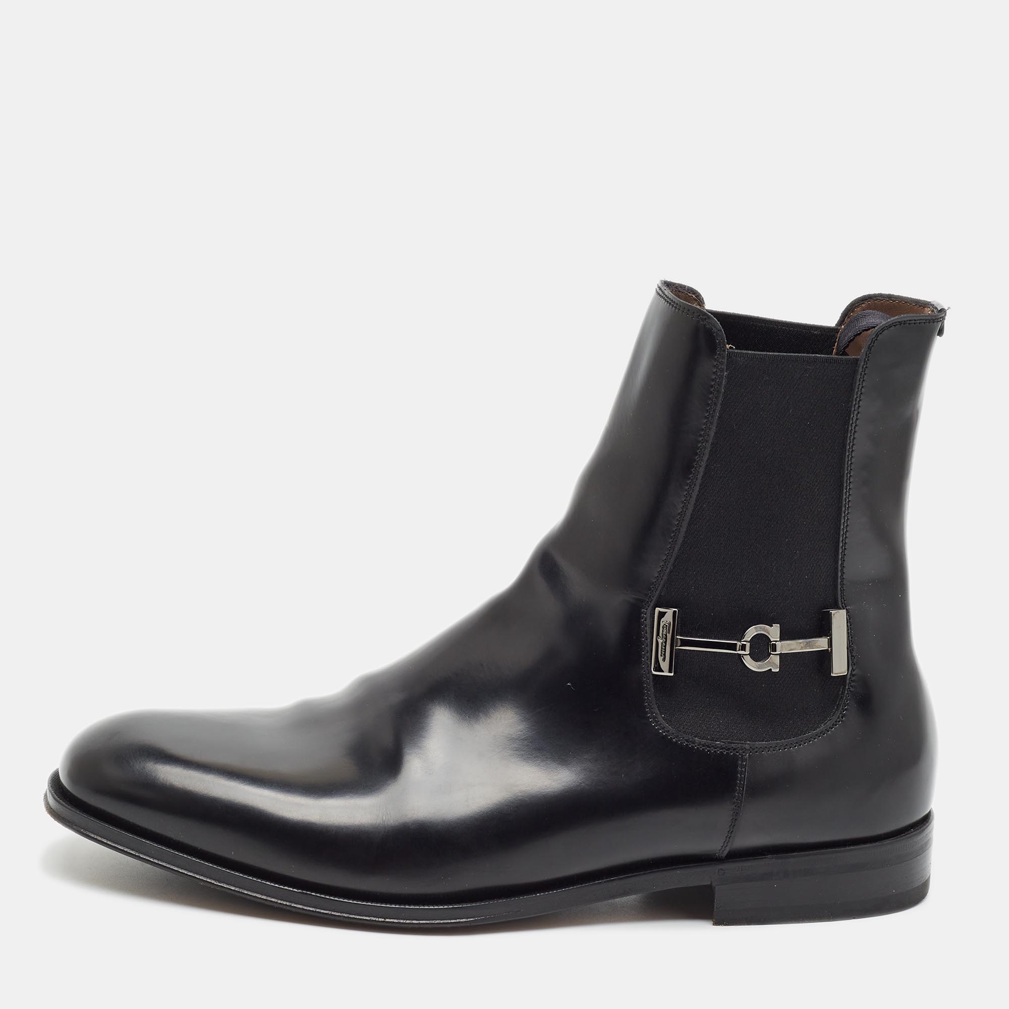 Salvatore Ferragamo Size 43.5 Black Leather Chelsea Boots