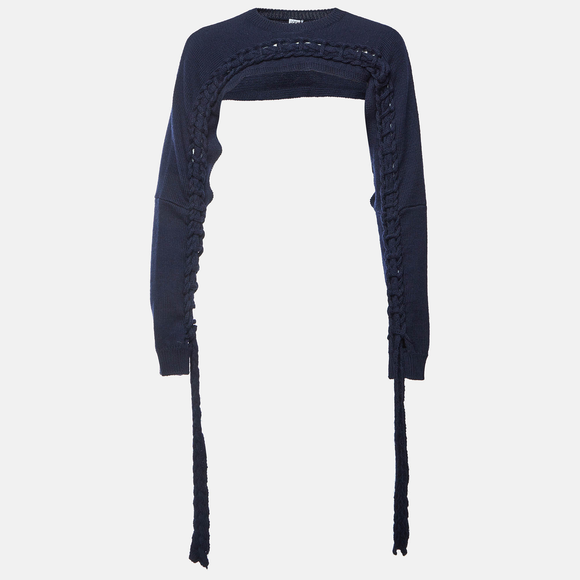 Loewe Navy Blue Wool Knit Braided Cropped Bolero M