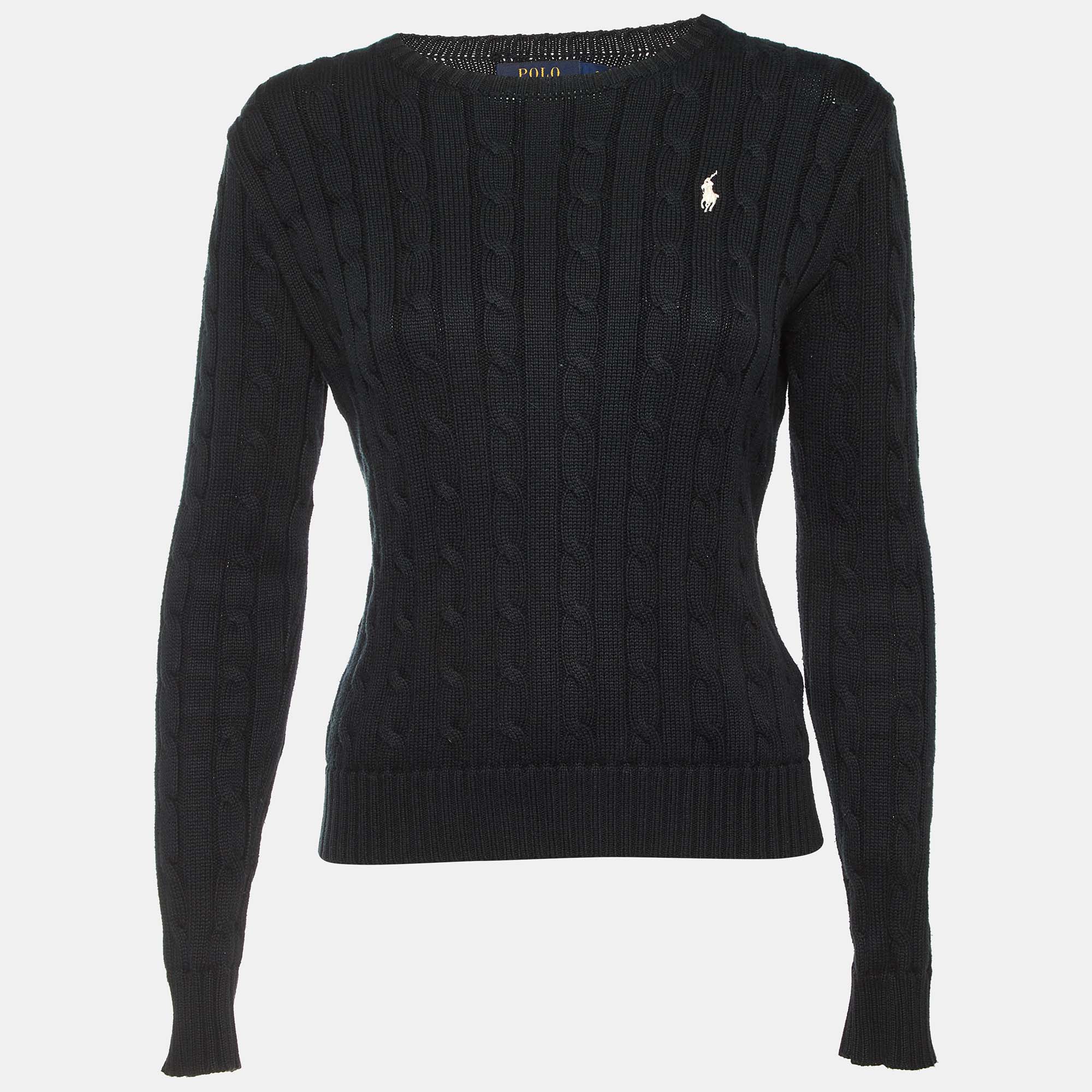 Polo Ralph Lauren Black Cable knit Long Sleeve Sweater S