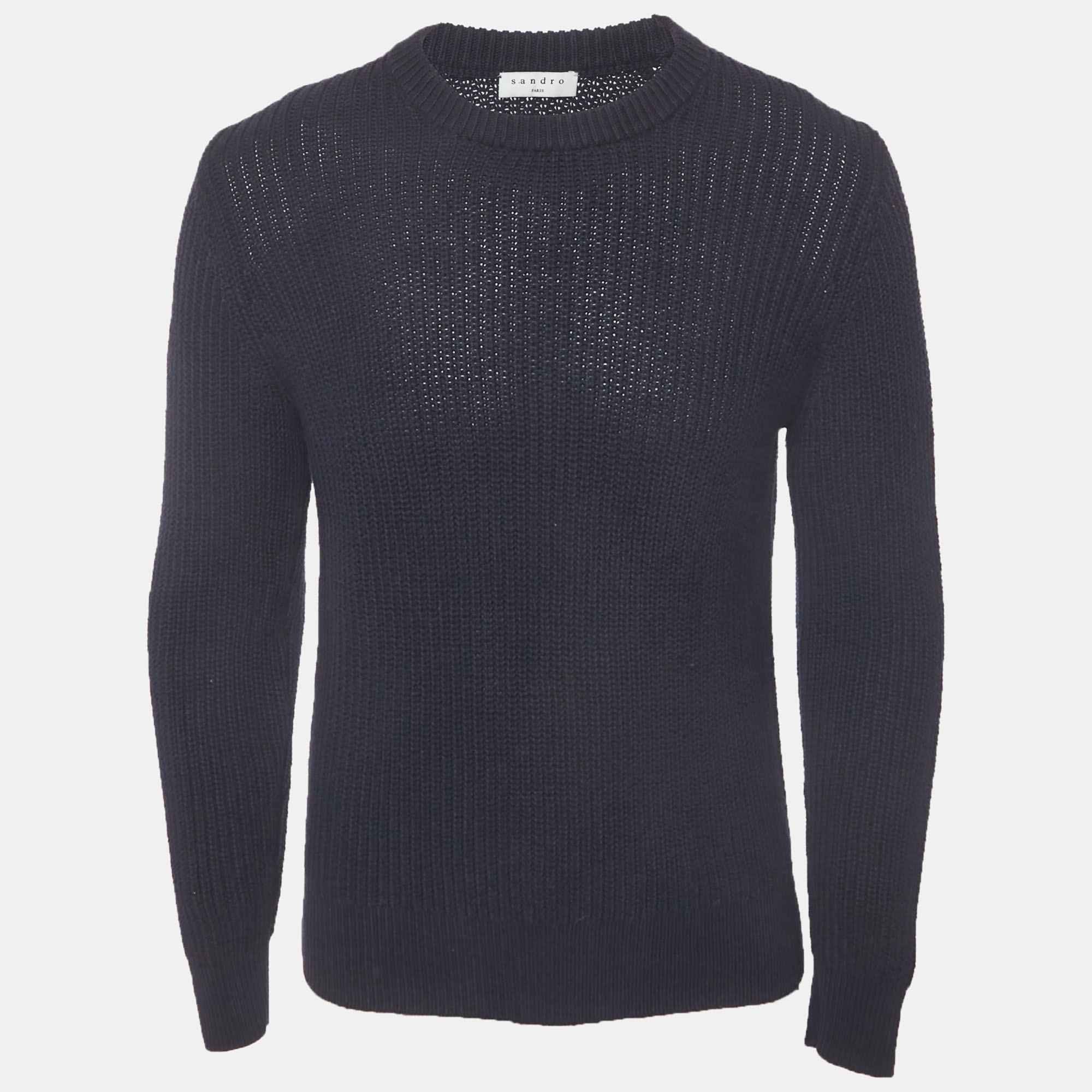 Sandro Navy Blue Rib Knit Crewneck Sweater S