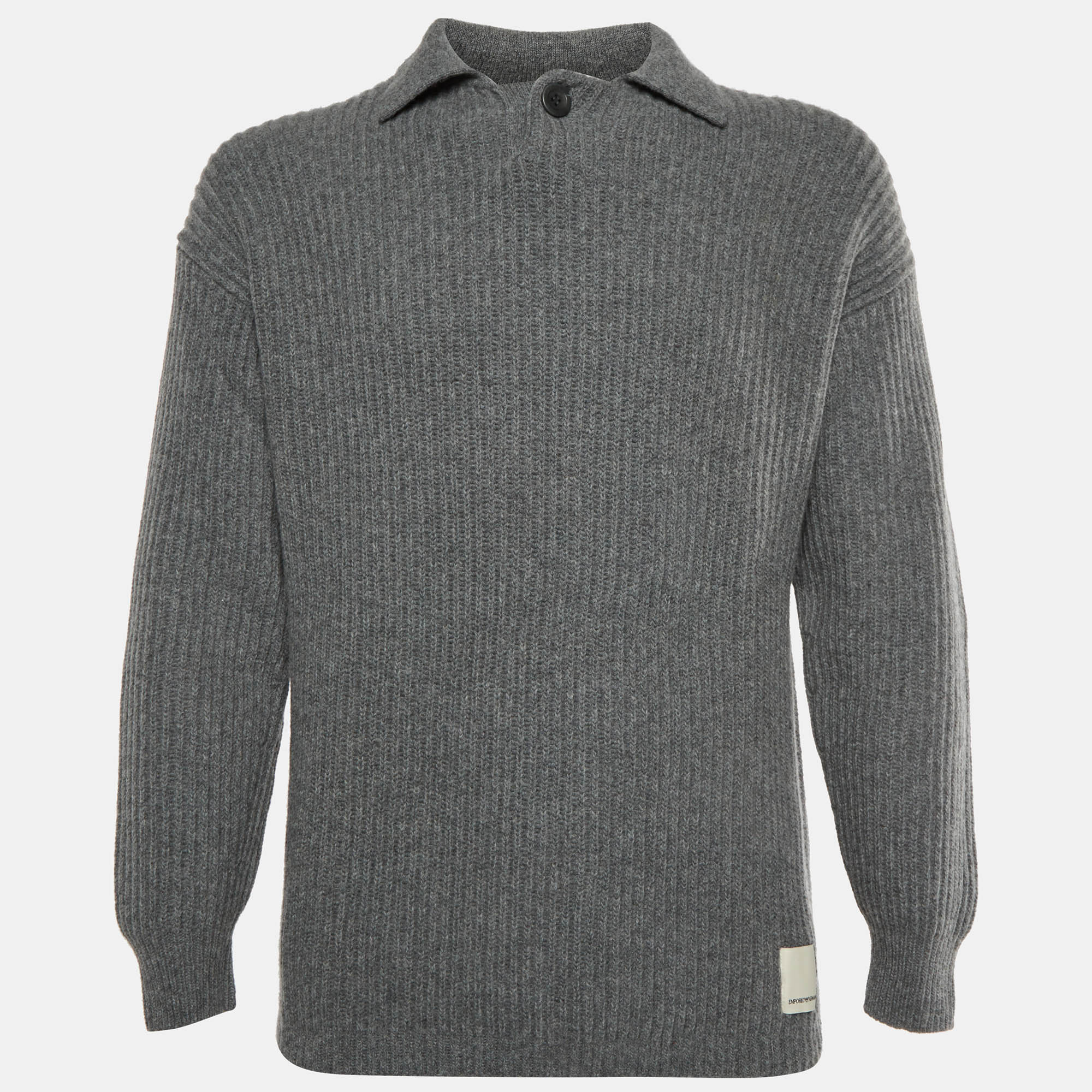 Emporio Armani Grey Wool Fisherman&rsquo;s Rib Jumper S