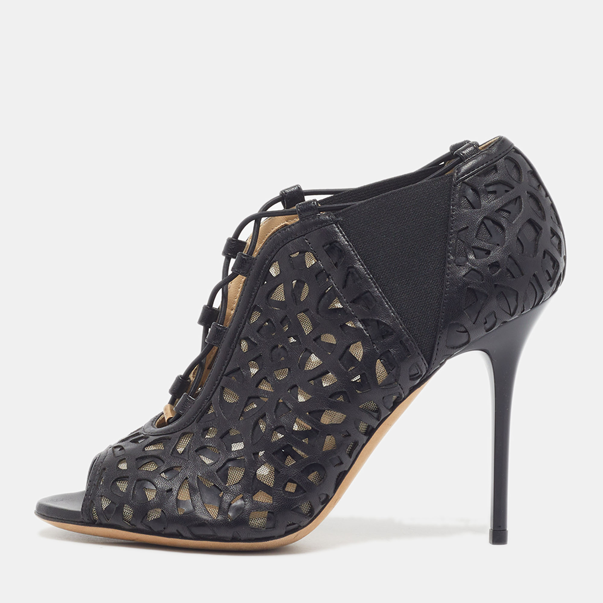 Jimmy Choo Kalipso Size 36 Black Cutout Leather Booties