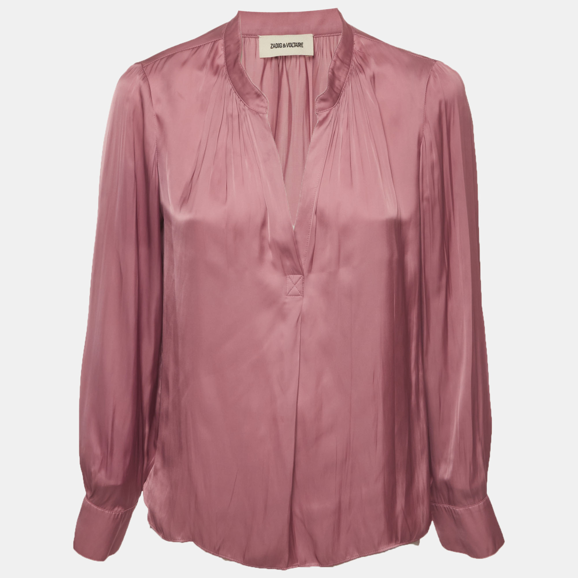 Zadig & Voltaire Pink Plunge V-Neck Tink Satin Blouse L