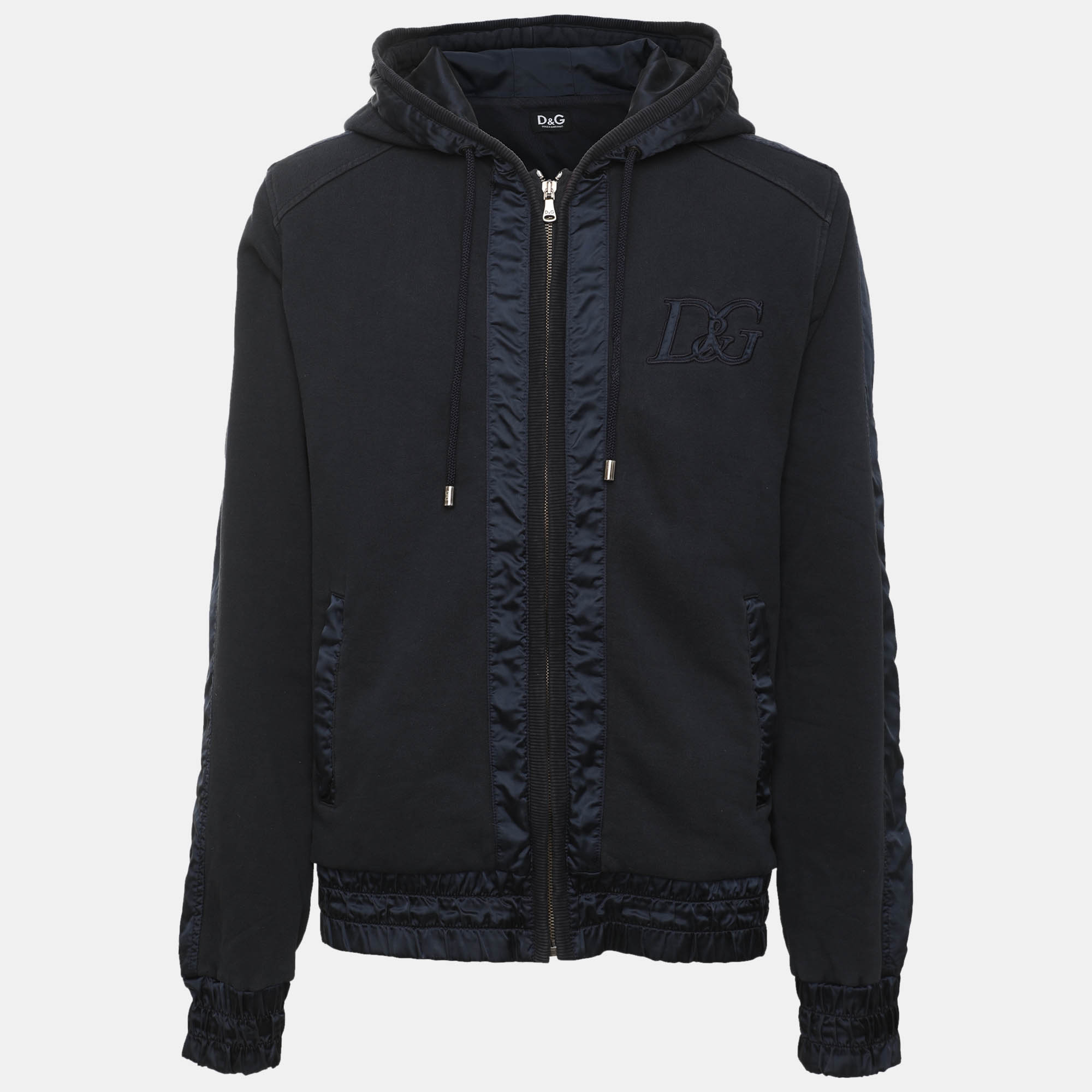 D&G Navy Blue Rib Knit Zip Up Hoodie L