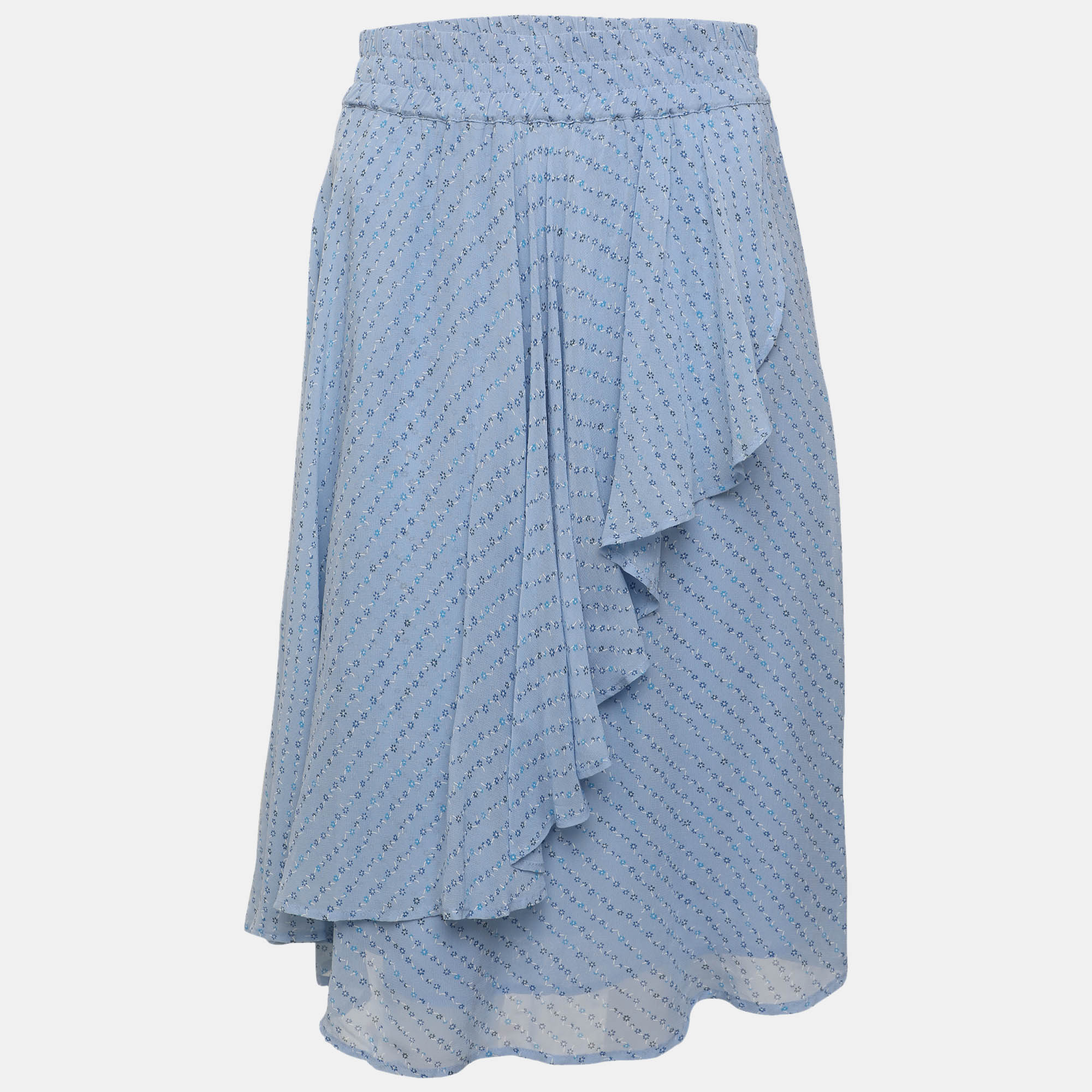 Ganni Blue Knit Ruffled Midi Skirt XXS