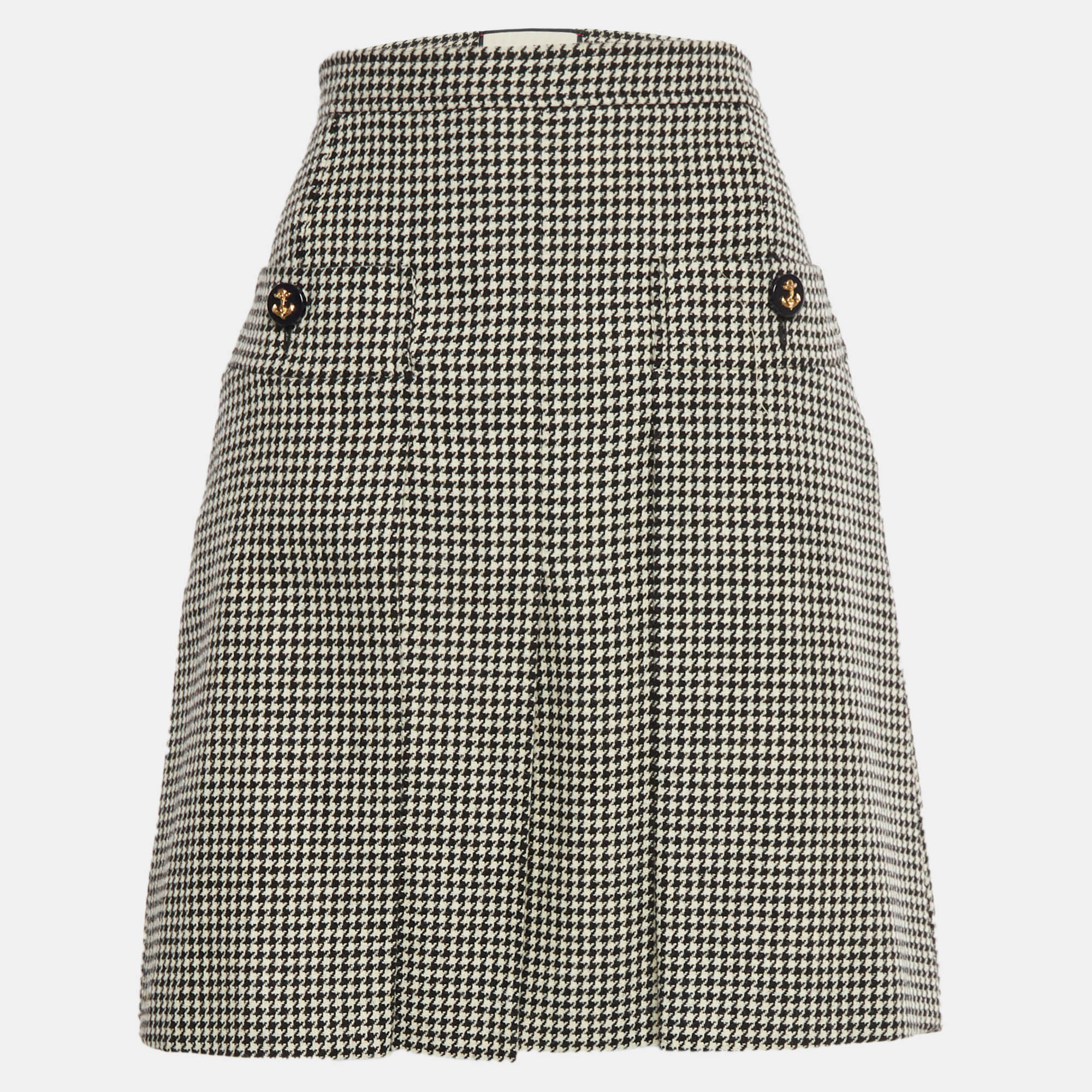 Gucci White/Black Houndstooth Wool Pleated Skirt M