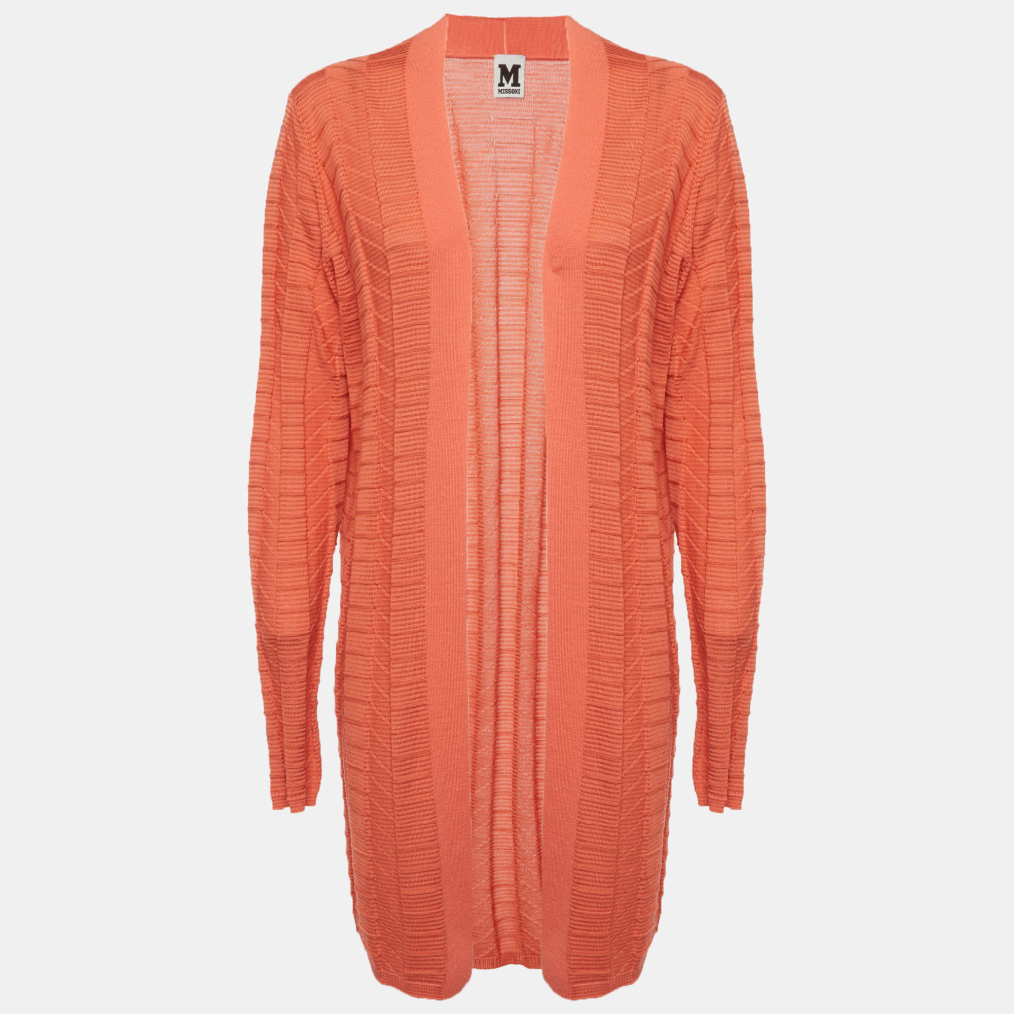 M Missoni Orange Textured Wool Blend Knit Cardigan XL
