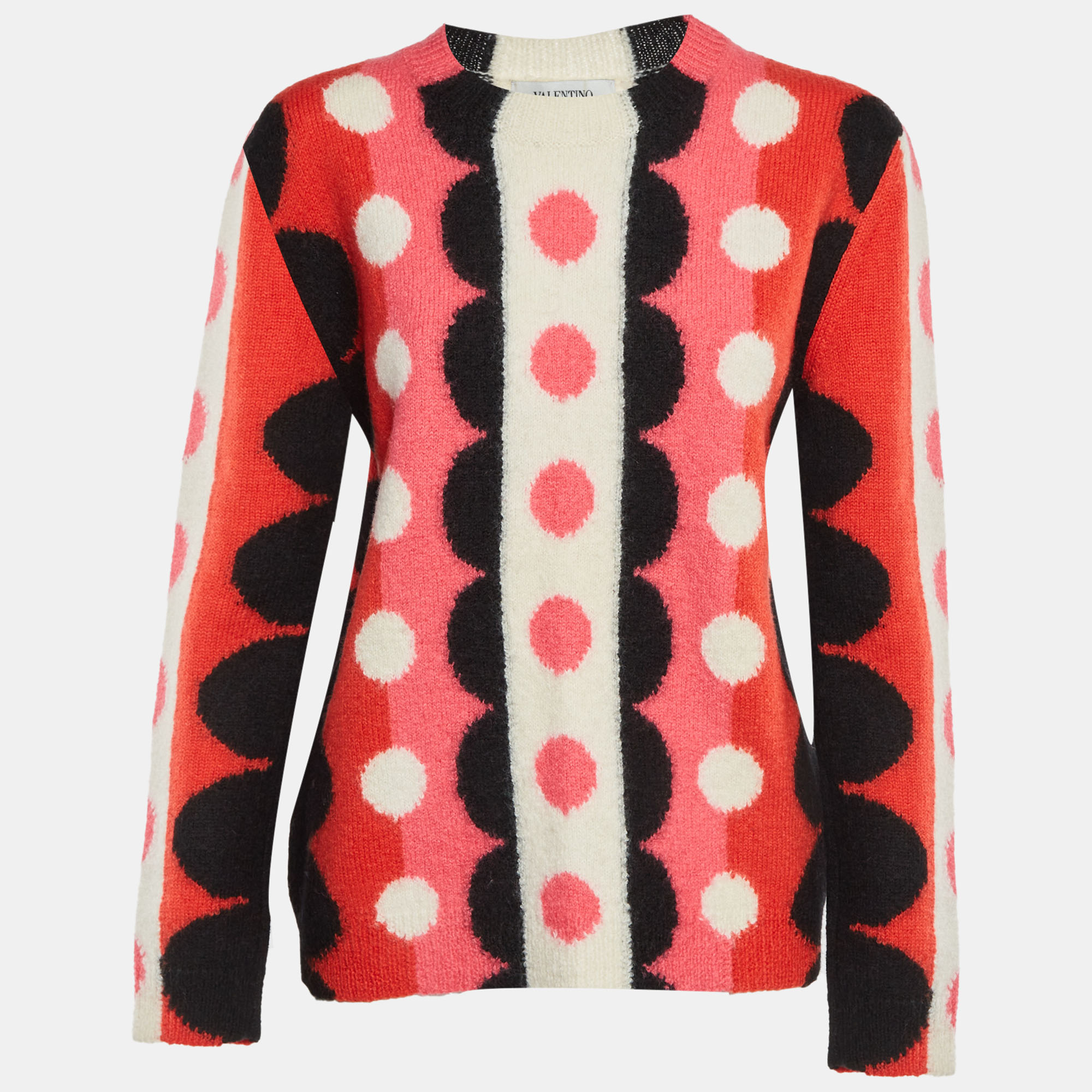 Valentino Multicolor Carmen Polka Dot Wool Knit Sweater L