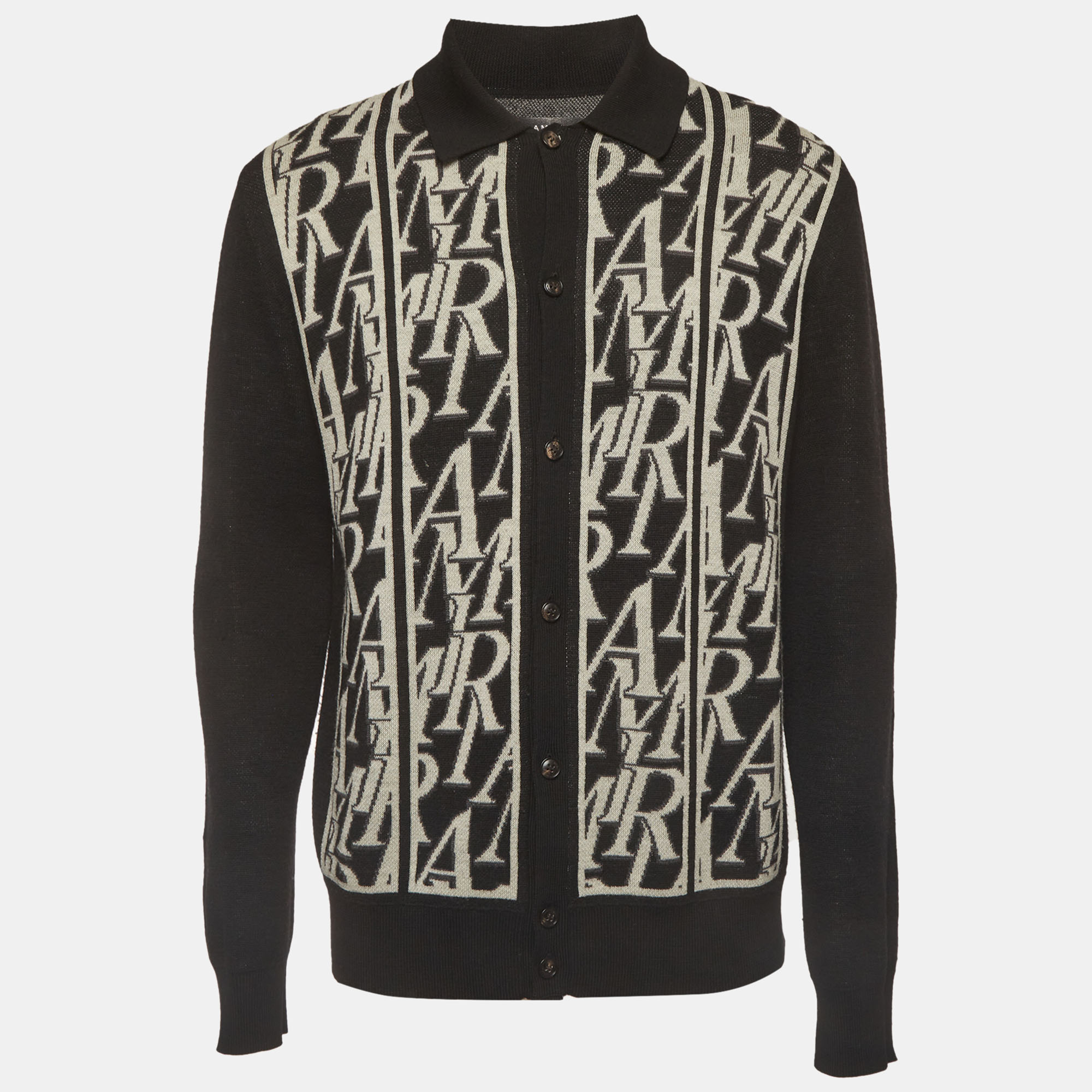 Amiri Black/White Logo Knit Wool Cardigan XL