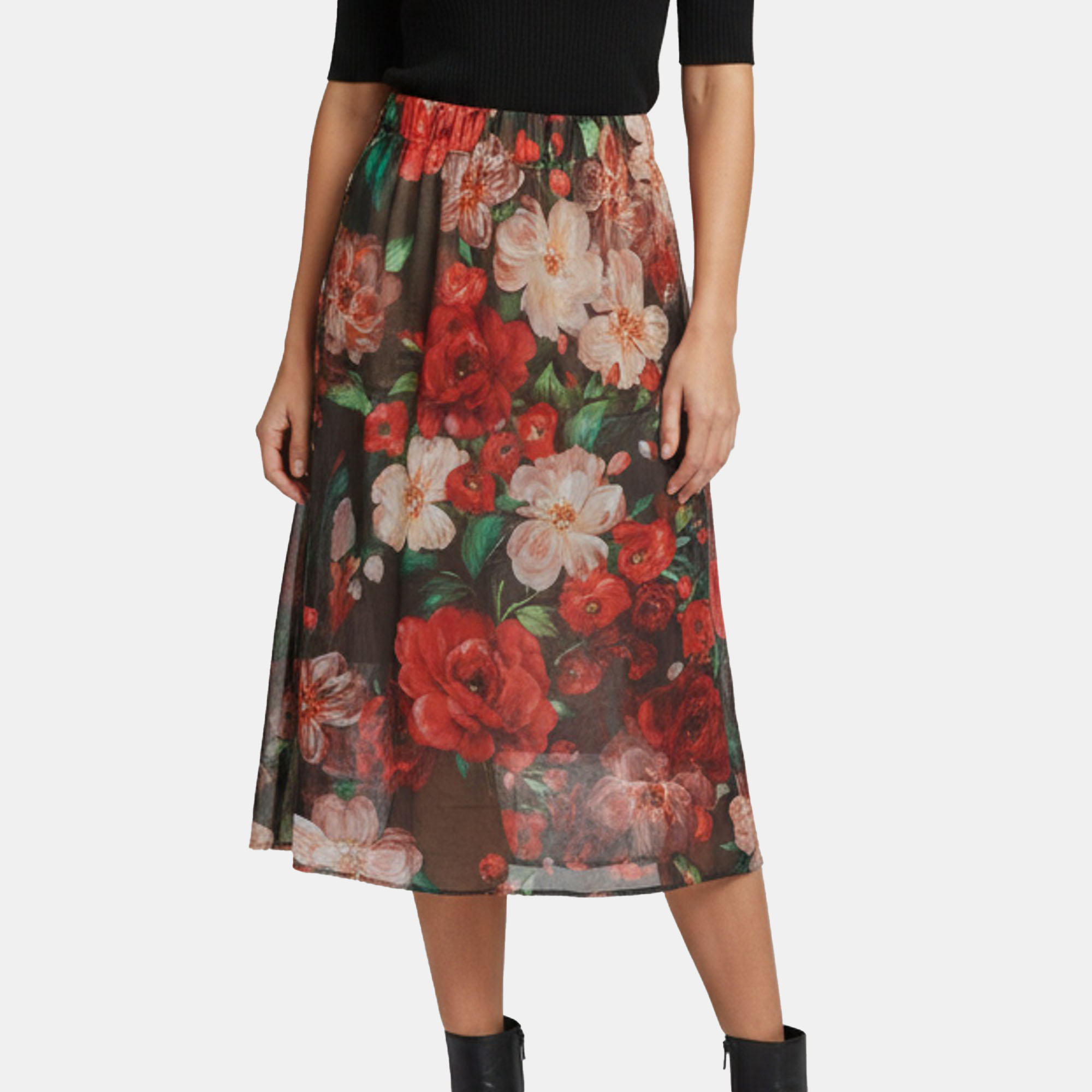 Dolce & Gabbana Black Floral Print Silk Sheer Skirt S