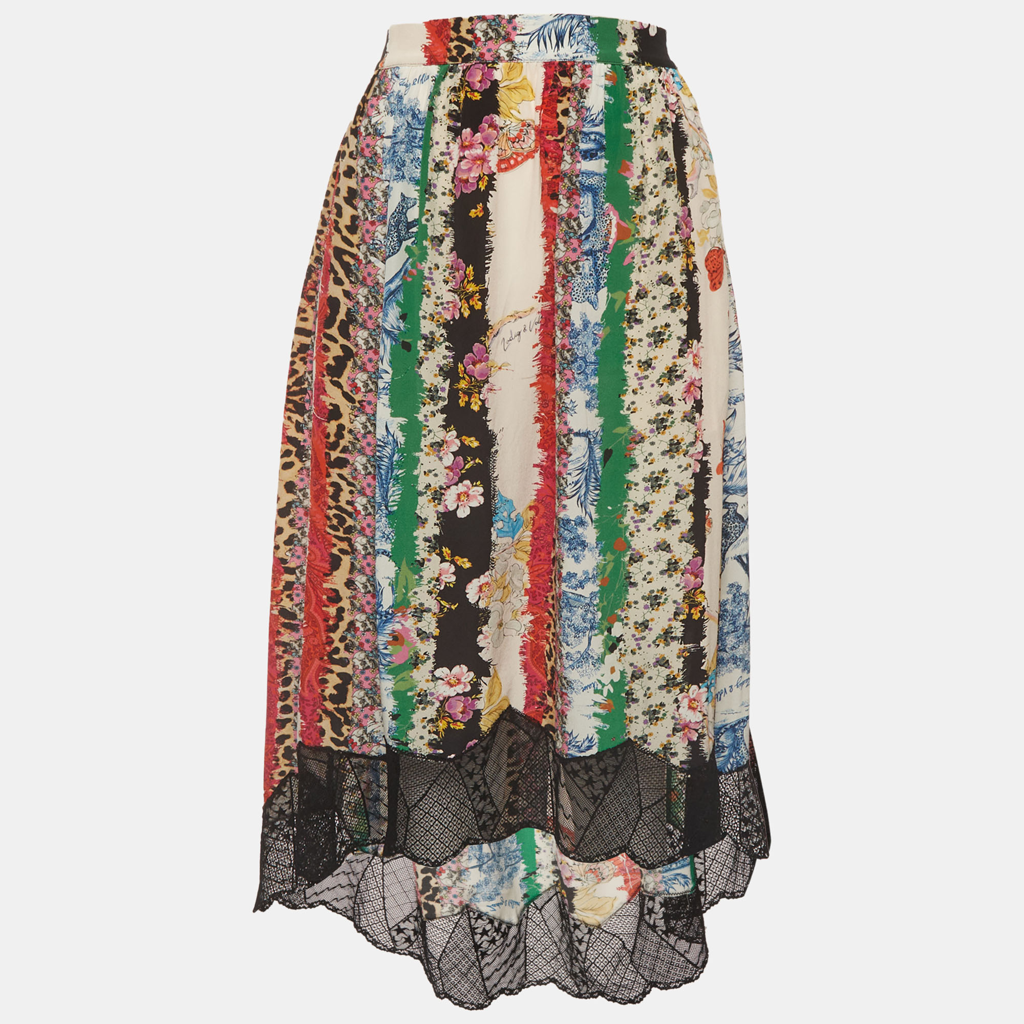 Zadig & Voltaire Multicolor Mix Print Silk and Lace Joslin Skirt S