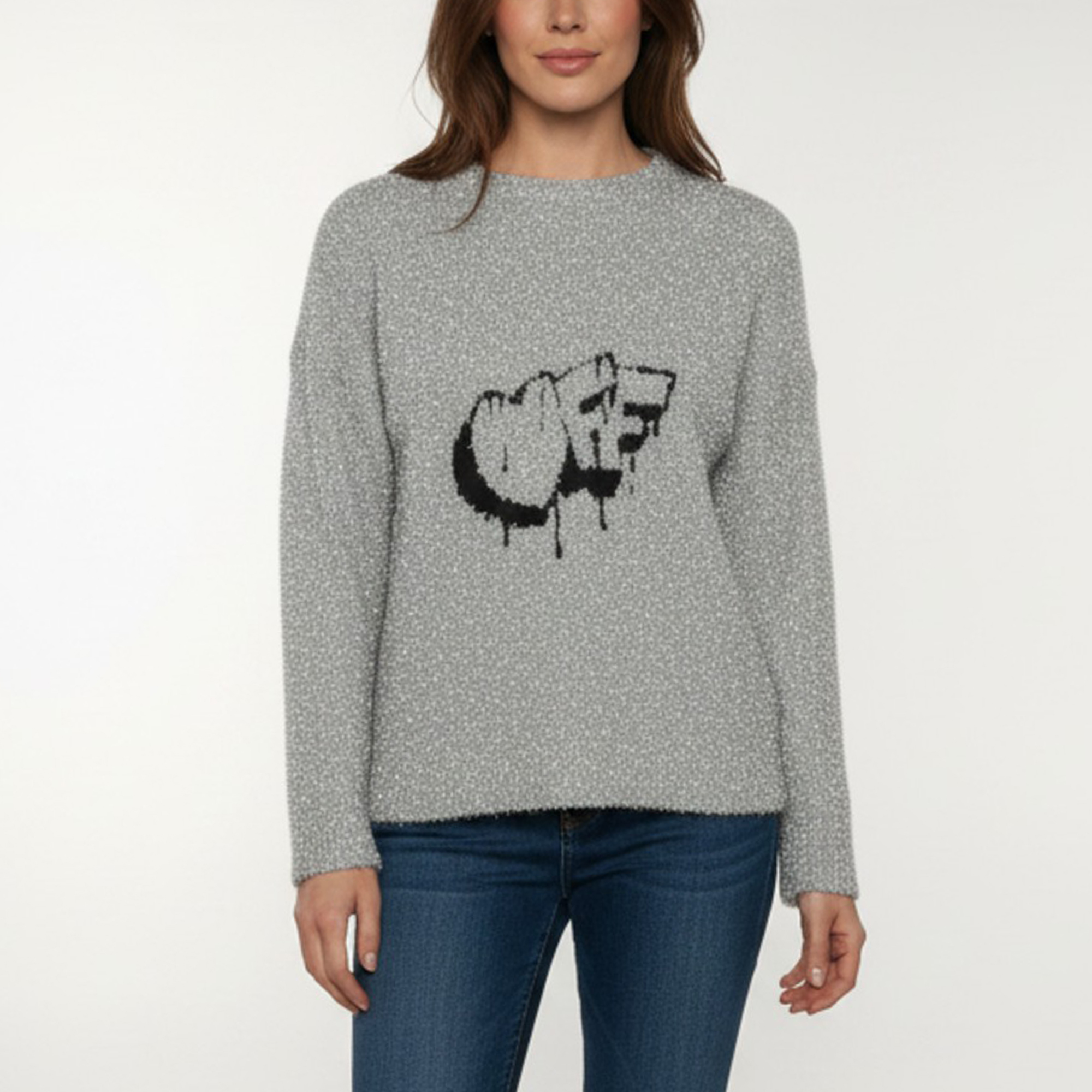 Off-White Silver Logo Intarsia Lurex Knit Sweater S