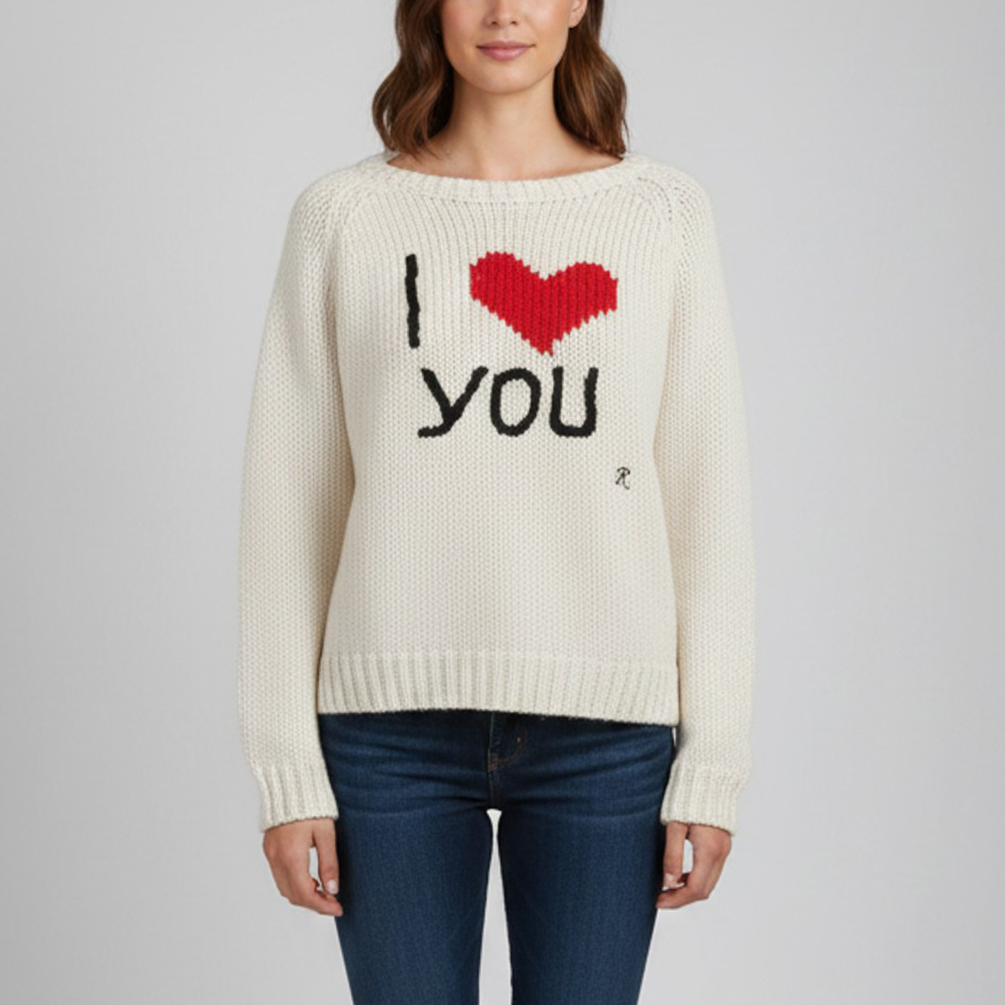 Raf Simons Cream "I Love You" Chunky Knit Crewneck Sweater L