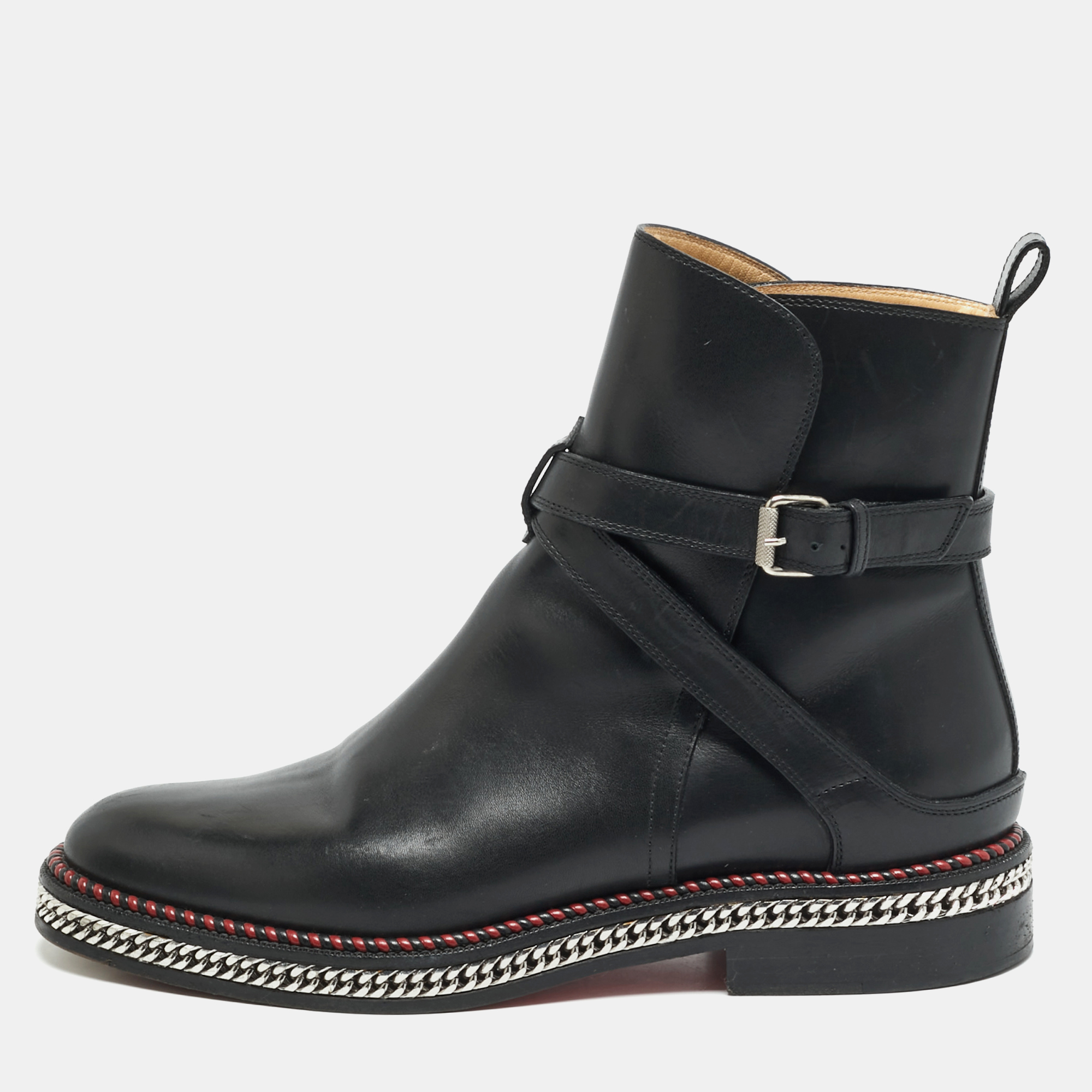 Christian Louboutin Size 39 Black Leather Chain Midsole Combat Boots
