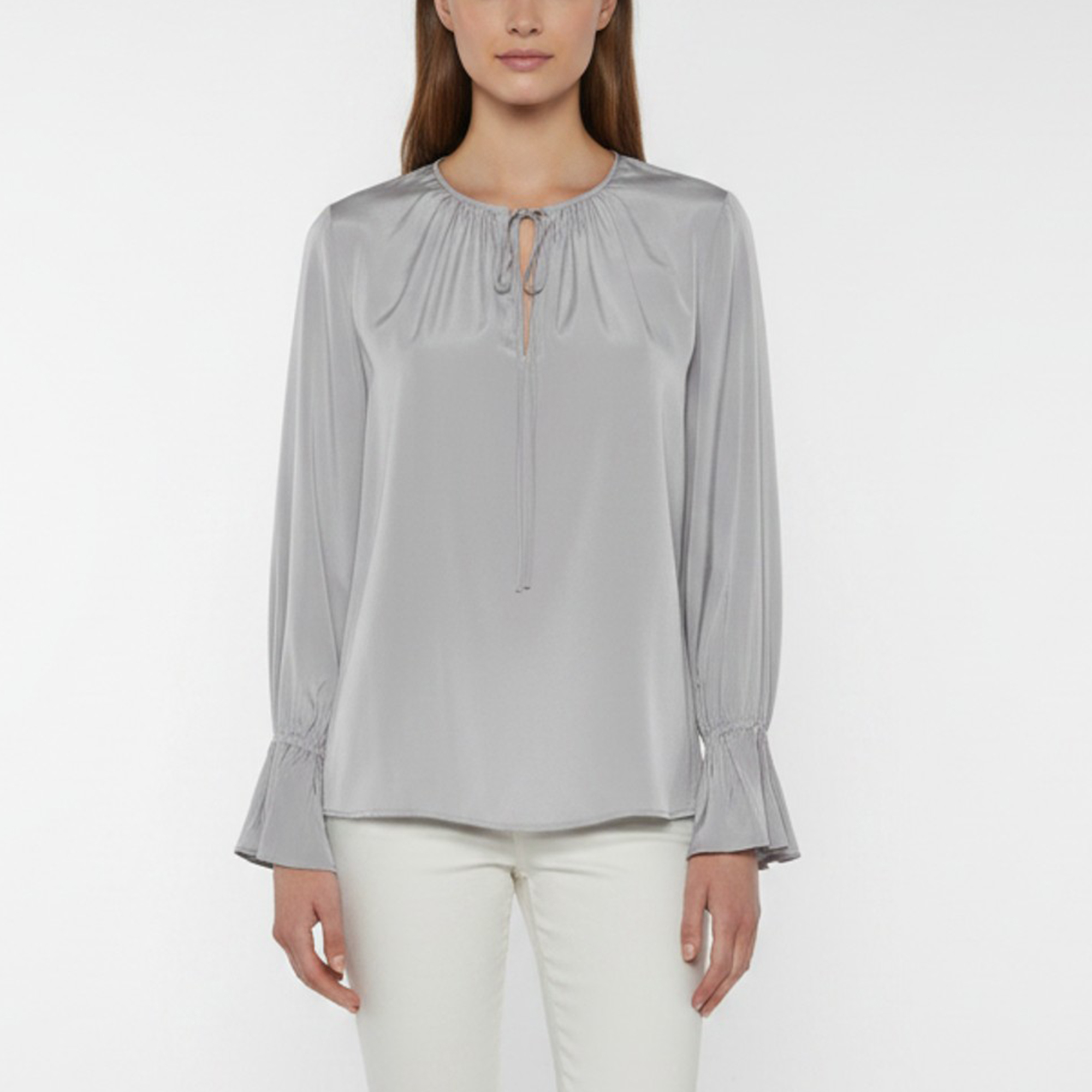 Diane Von Furstenberg Lilac Satin Ruffled Neck-Tie Blouse M