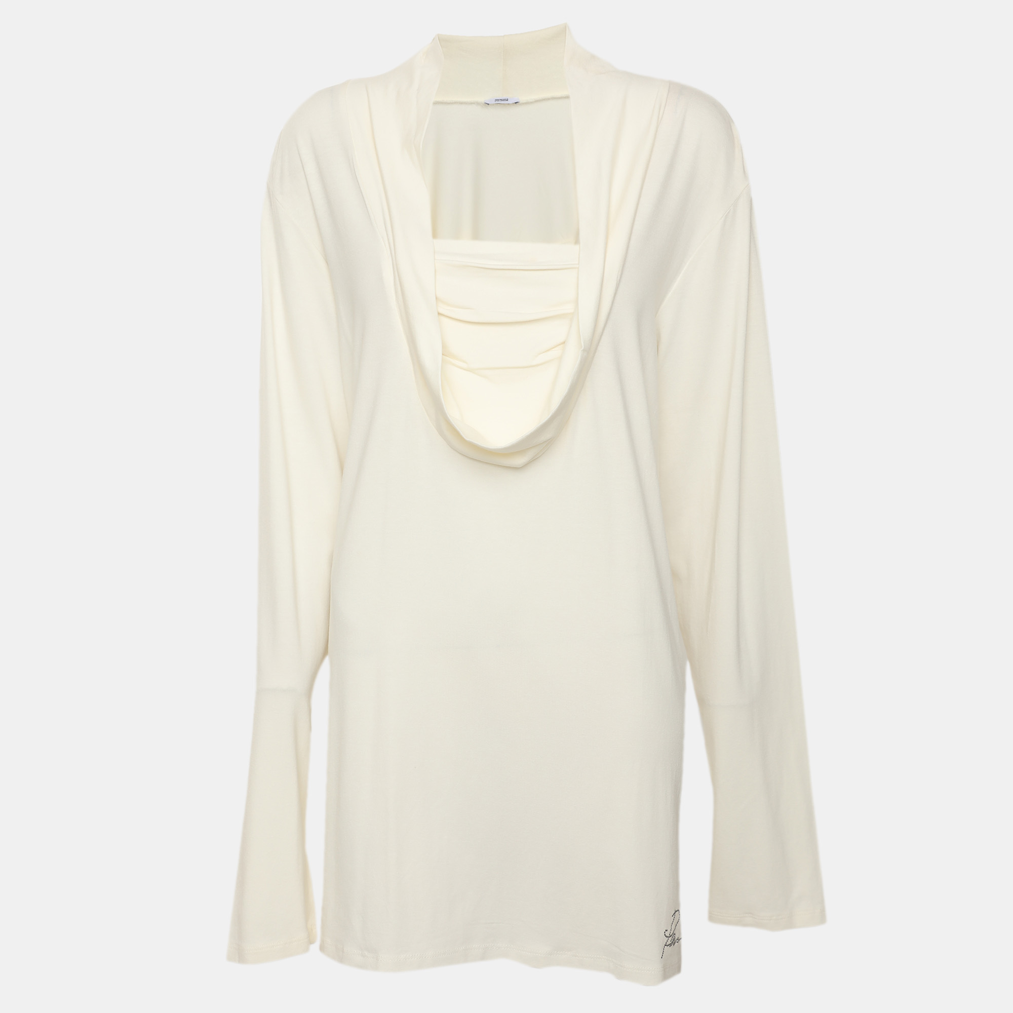 Persona Cream Jersey Draped Neck Long Sleeve Blouse L