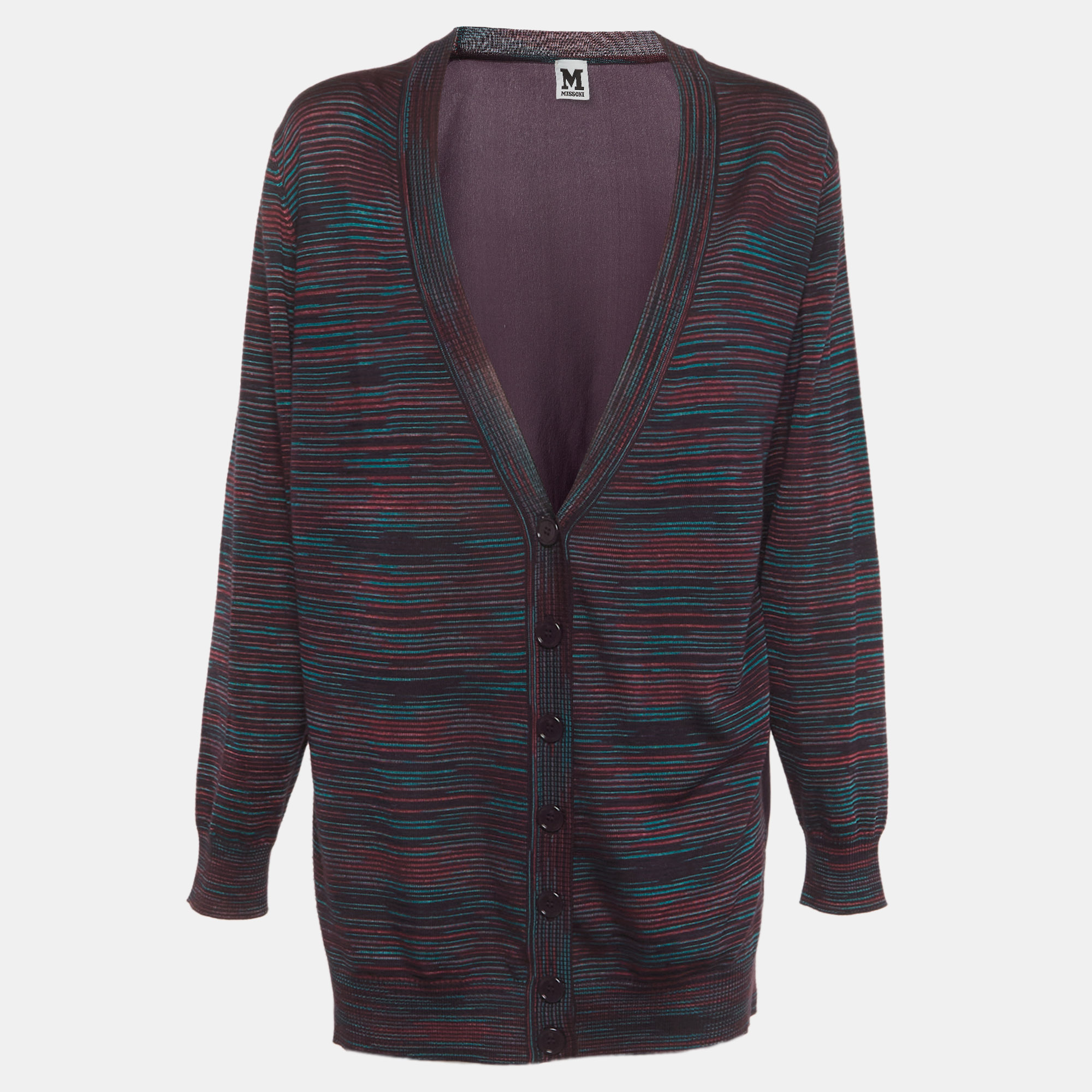 M Missoni Multicolour Knit and Silk Button Front Cardigan M