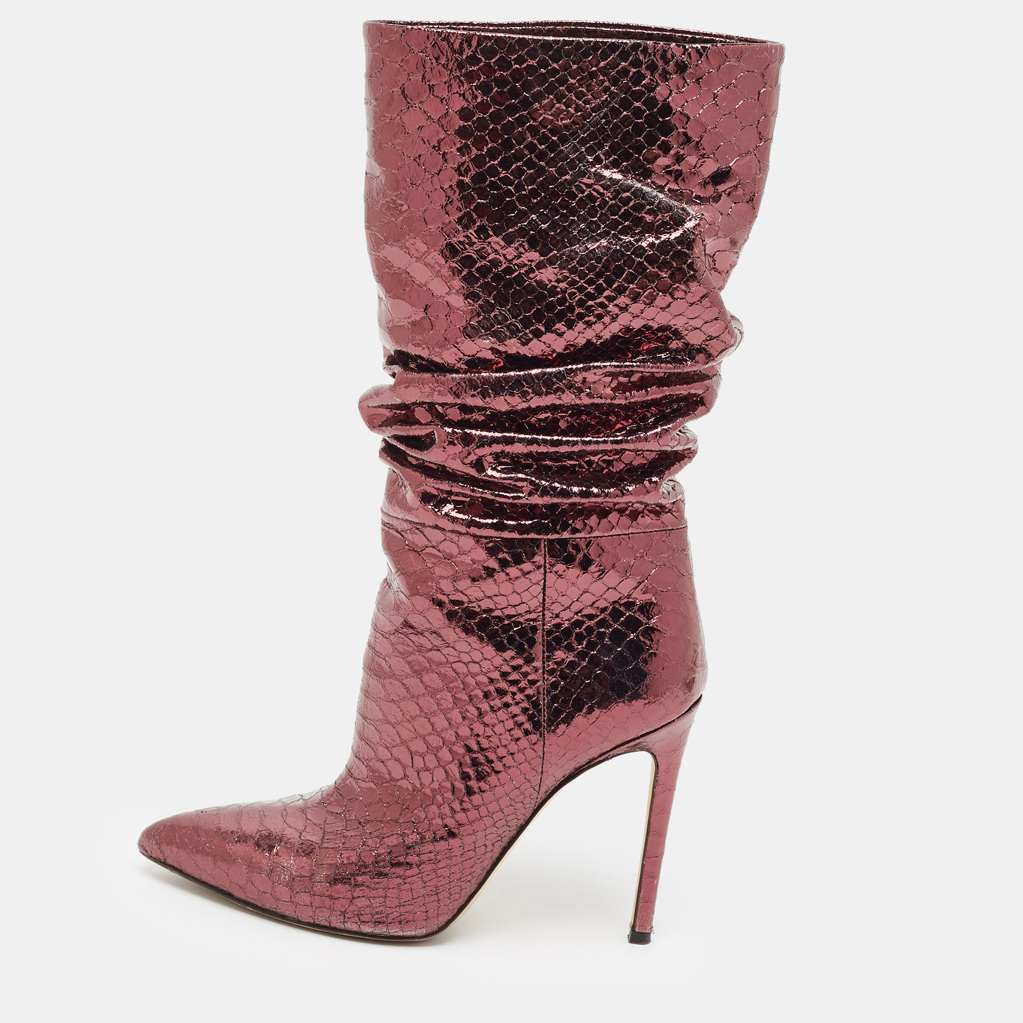 Paris Texas Size 37.5 Metallic Python Embossed Leather Mid Calf Boots